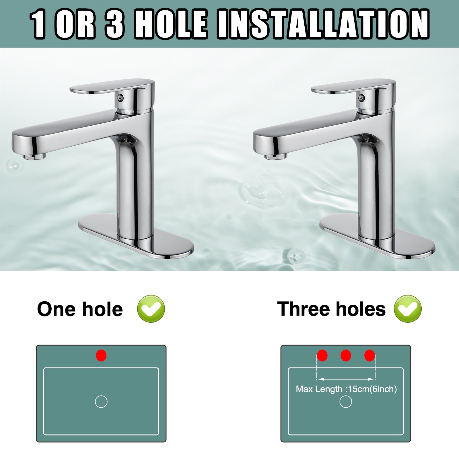 Heyalan Bathroom Faucet Single Handle Brass 1 Hole Basin Mixer Tap Deck Mount Lavatory Vanity Deck Plate Pop Up Drain Included