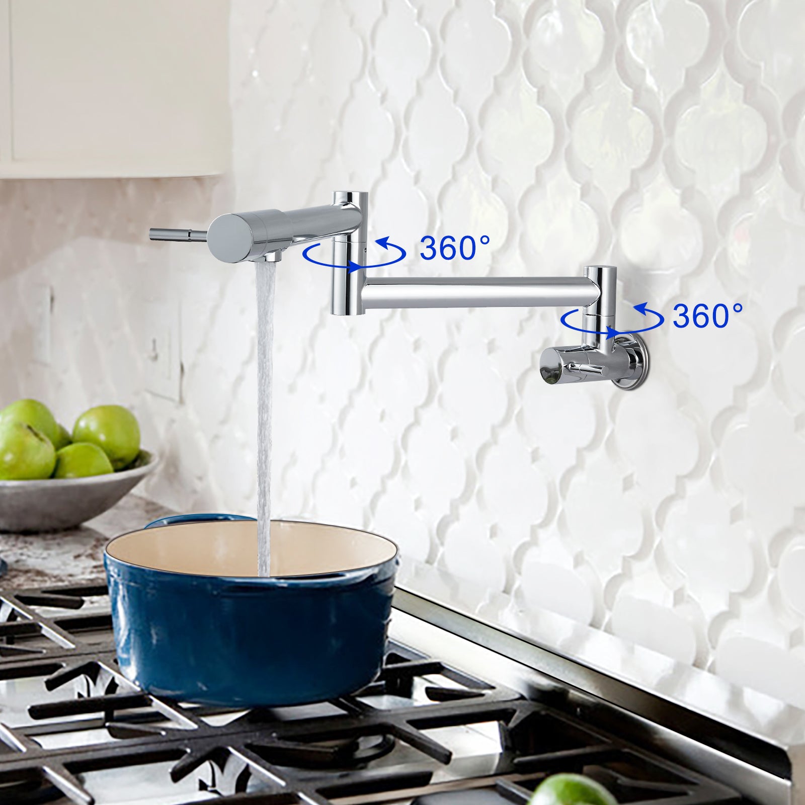 Heyalan Pot Filler 19 Inch Wall Mount Folding Stretchable Kitchen Restaurant Sink Faucet Stainless Steel Potfiller with Double Joint Swing Arm Single Hole Two Handles Commercial NPT