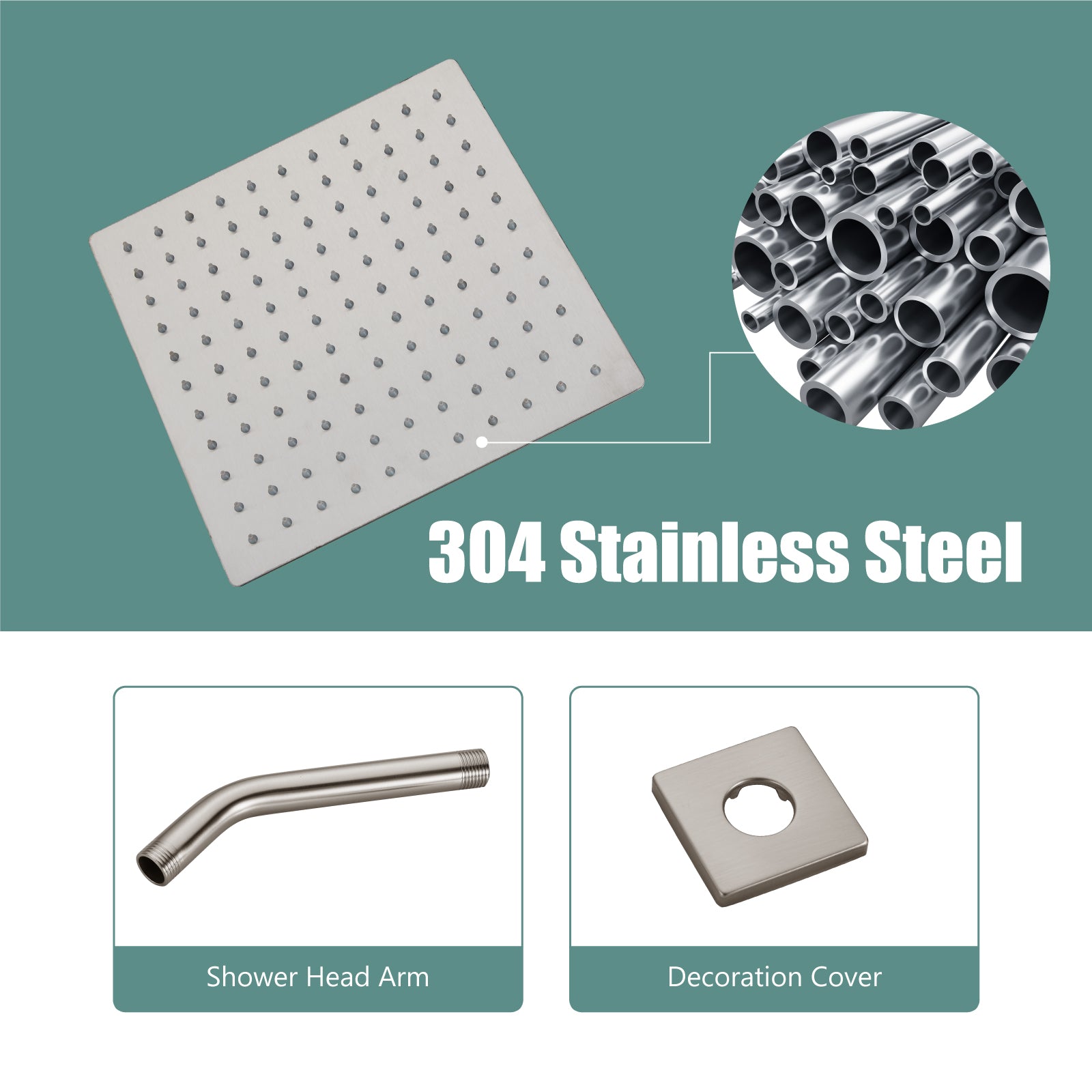 Shower Faucet Set Bathroom Rainfall Shower System Square SUS304 Stainless Steel Showerhead Single Function Shower Trim Kit 1 Handle with Rough-in Valve Male Thread 1/2" NPT