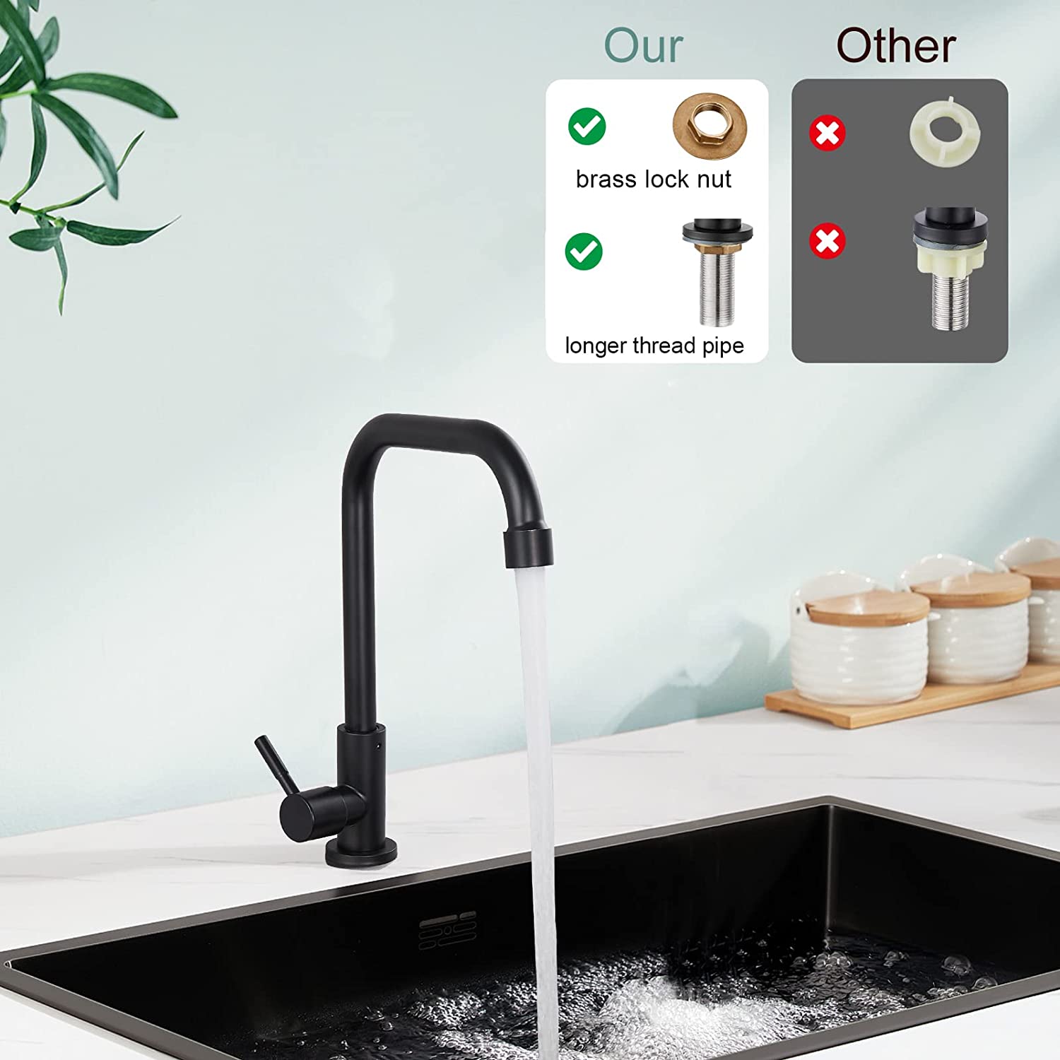 Cold Water OnlySingle Lever Handle SUS304 Sink Bar Tap 360 Degree Swivel Spout Decked Mounted Longer Thread Pipe