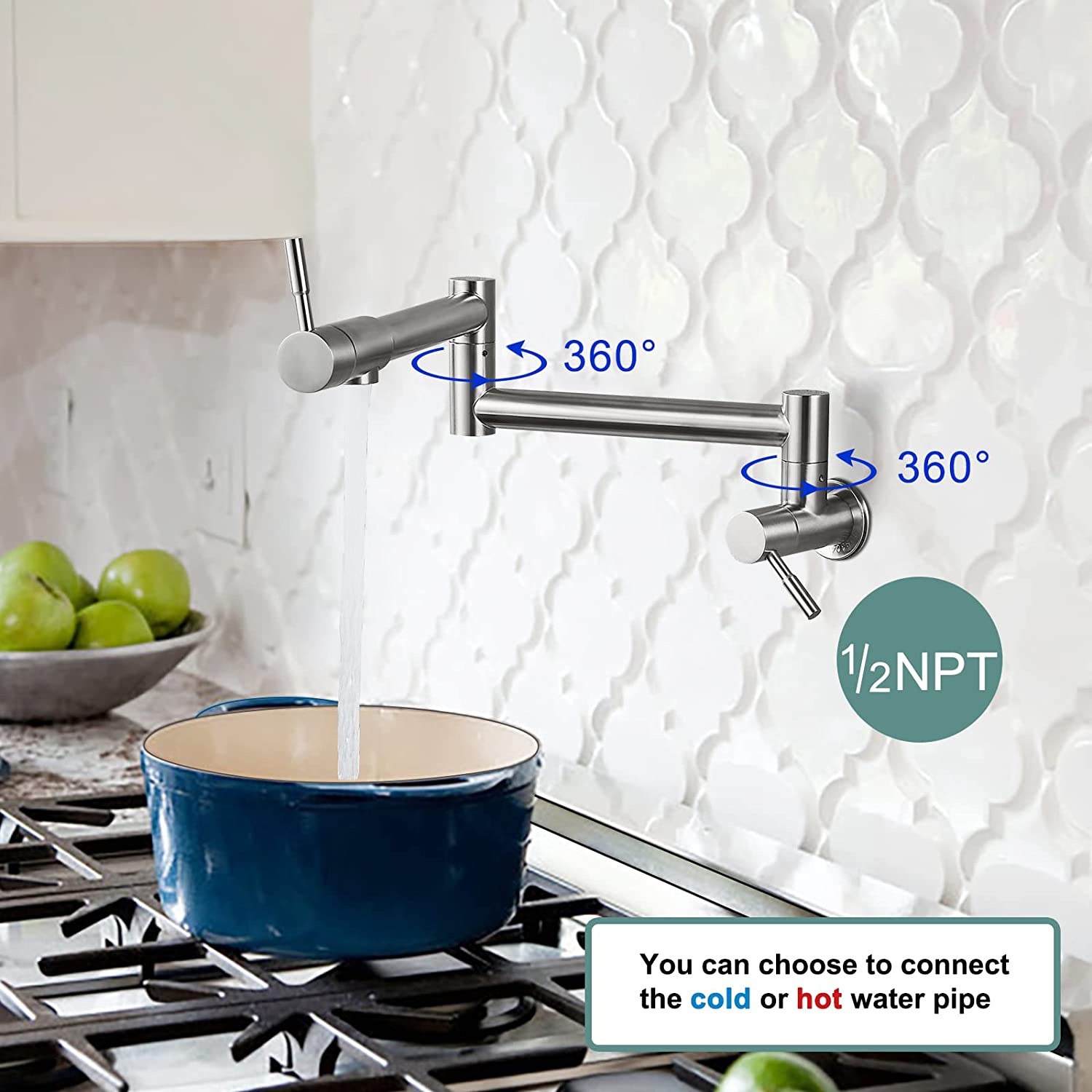 Wall Mounted Folding Stretchable Kitchen Restaurant Sink Faucet with Double Joint Swing Arm