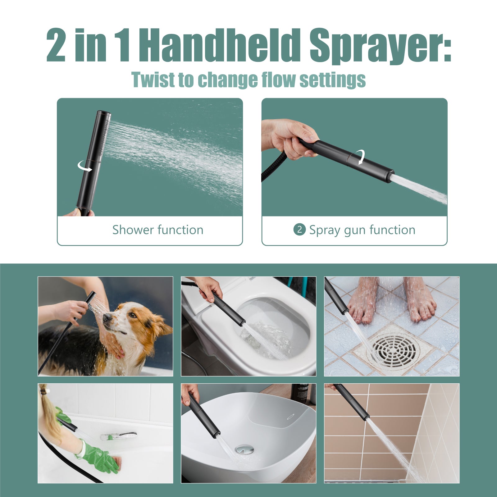 Heyalan Brass 2 in1 Function Handheld Spray Hand Shower High Pressure 7.9 Inch Shower Head High Flow Handheld Sprinklert Shower Wand with Shower Hose and Hand Shower Holder