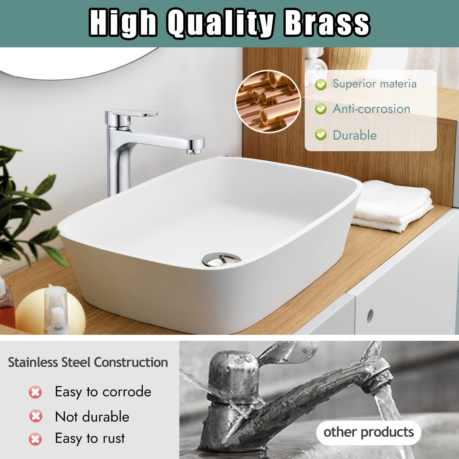 Heyalan Bathroom Faucet Single Handle Brass 1 Hole Basin Mixer Tap Deck Mount Lavatory Vanity Deck Plate Pop Up Drain Included