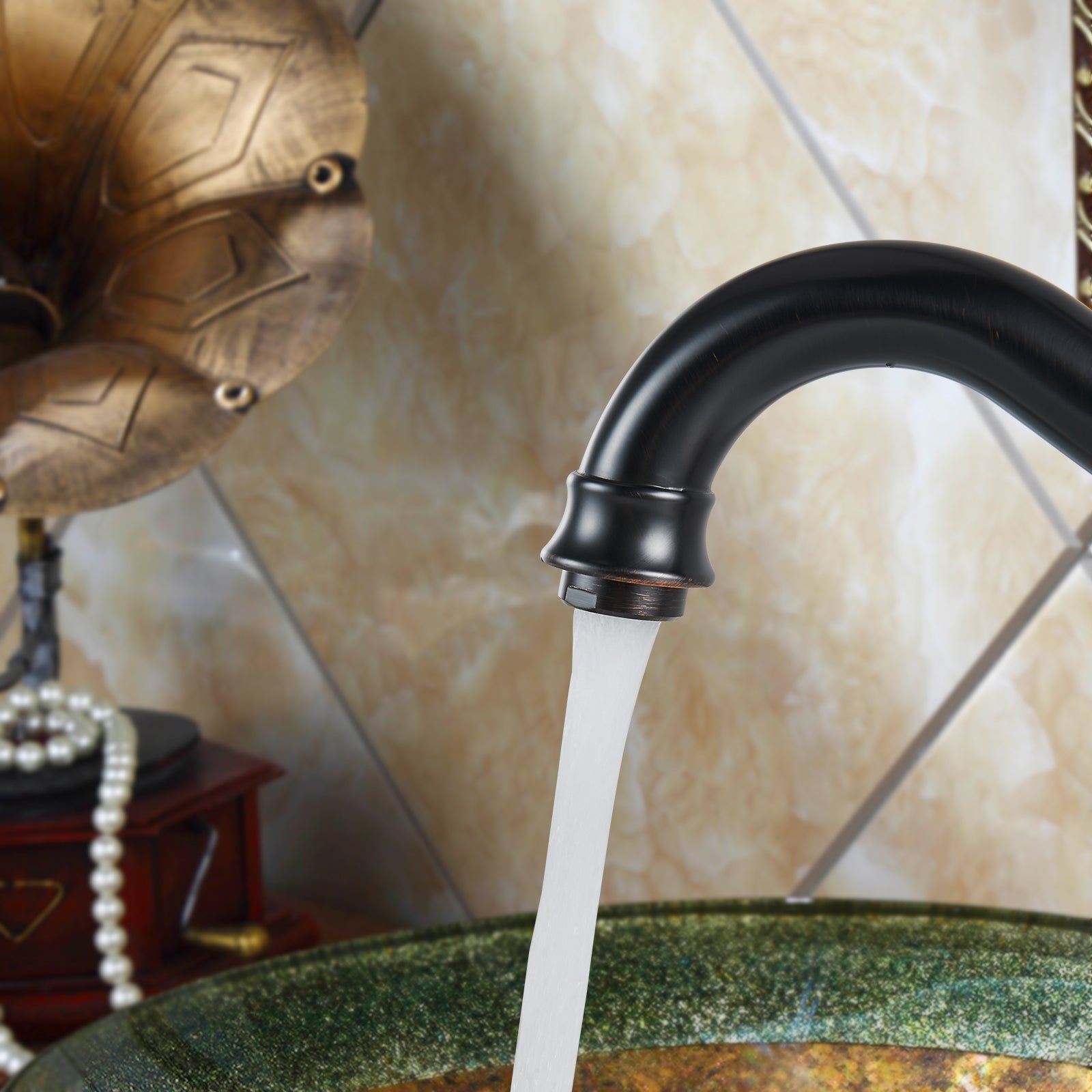 Heyalan Bathroom Vessel Sink Faucet Washingroom Single Handle One Hole High Spout Pop Up Drain Bowl Sink Brass Material 360 Degree Adjustable Lavatory Vanity Mixer Bar Tap Without Overflow