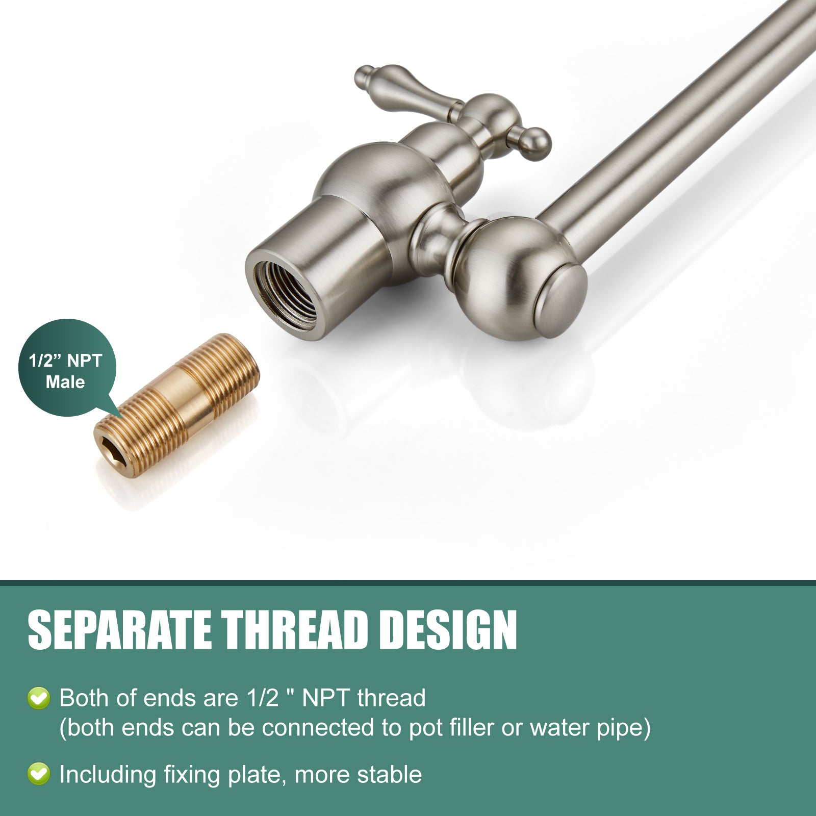 Kitchen Pot Filler Faucet Wall Mount Two Handles Single Hole Heyalan Strechable Arm Stainless Steel Double Connectors Folding Modern 360 Degrees Rotation