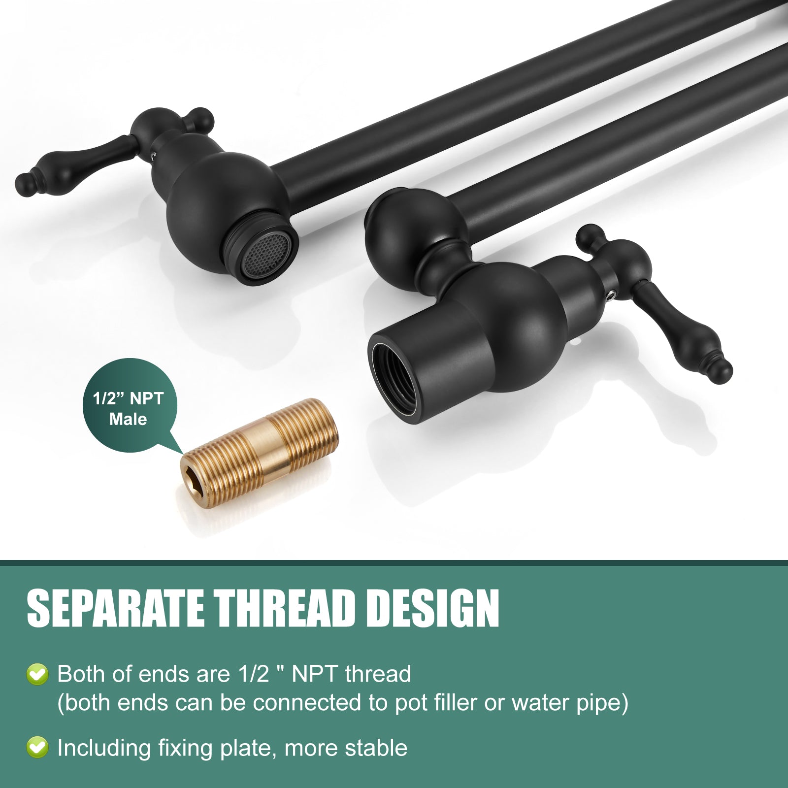 Kitchen Pot Filler Faucet Wall Mount Two Handles Single Hole Heyalan Strechable Arm Stainless Steel Double Connectors Folding Modern 360 Degrees Rotation