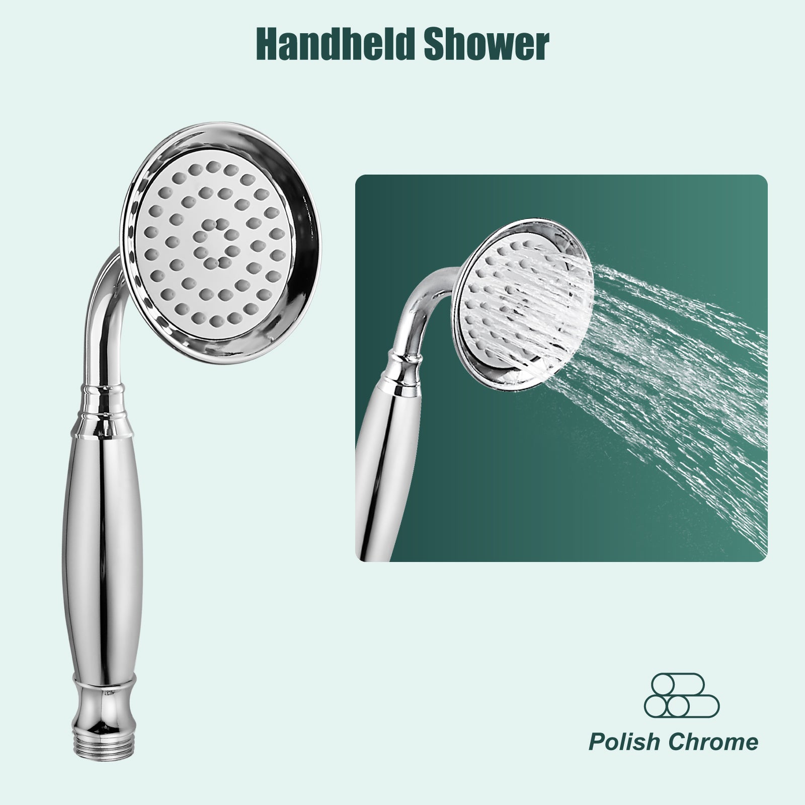 Heyalan Handheld Shower Head Spray Wand Hand Held Telephone Shape Vintage Brass Shower Head Powerful Water Sprayer Bathroom High Flow Shower 1 Function with Water Hose