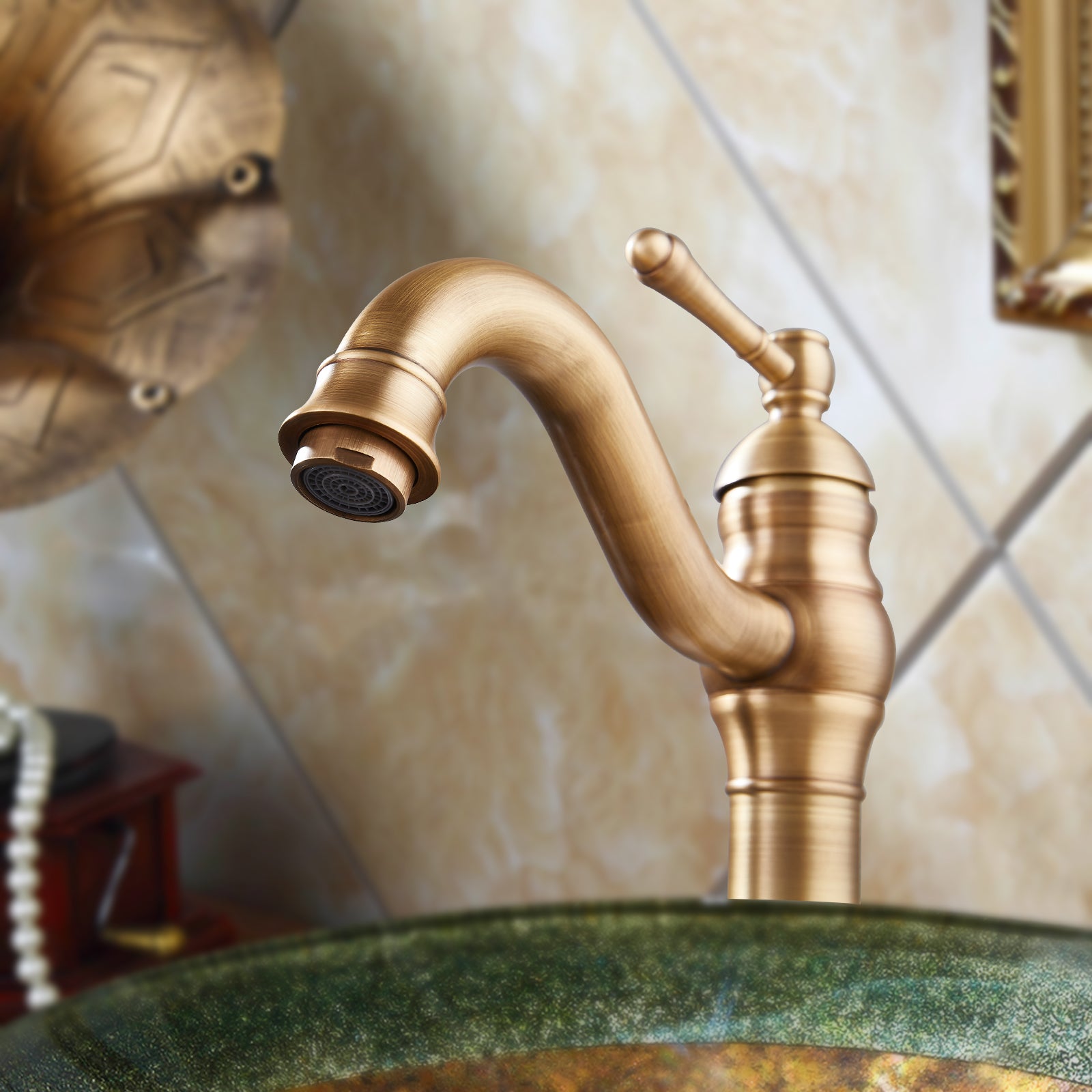 Heyalan Bathroom Vessel Sink Faucet Washingroom Single Handle One Hole High Spout Pop Up Drain Bowl Sink Brass Material 360 Degree Adjustable Lavatory Vanity Mixer Bar Tap Without Overflow