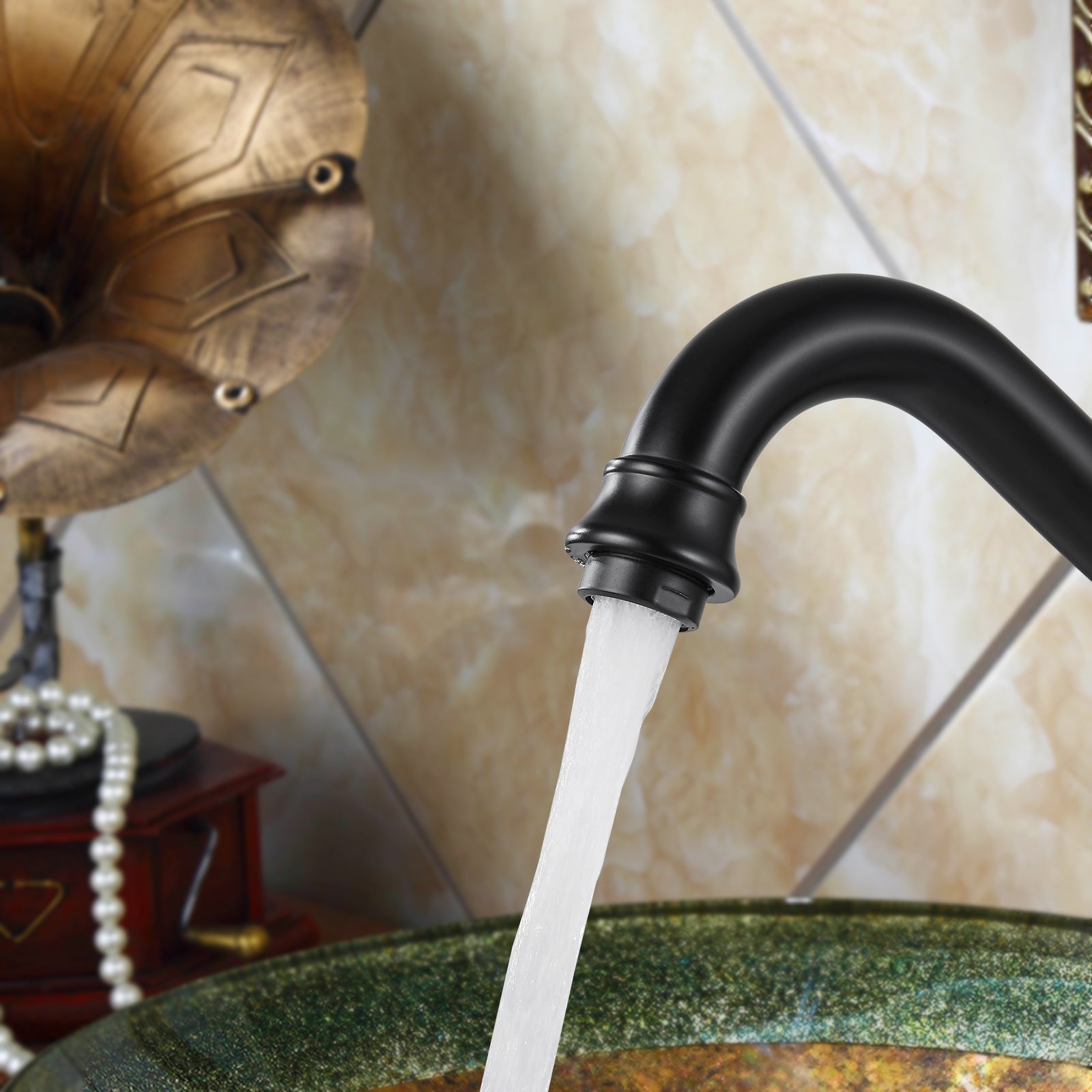 Heyalan Bathroom Vessel Sink Faucet Washingroom Single Handle One Hole High Spout Pop Up Drain Bowl Sink Brass Material 360 Degree Adjustable Lavatory Vanity Mixer Bar Tap Without Overflow