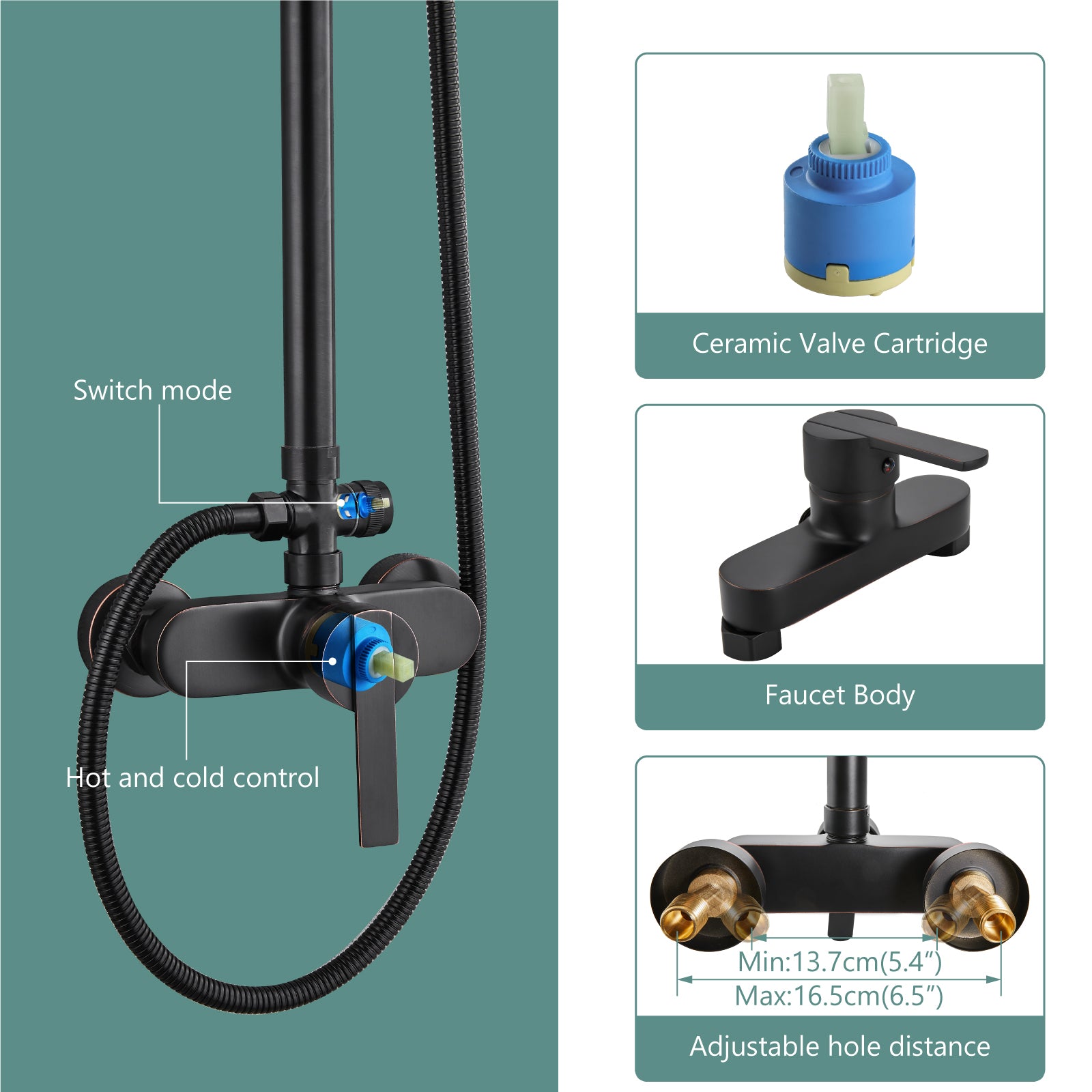 Exposed Pipe Shower System 8 Inch Rainfall Shower Head Brass Fixture Combo Set Single Handle with Handheld Sprayer Bathroom Shower Faucet Adjustable Showerhead Bar Dual Functions