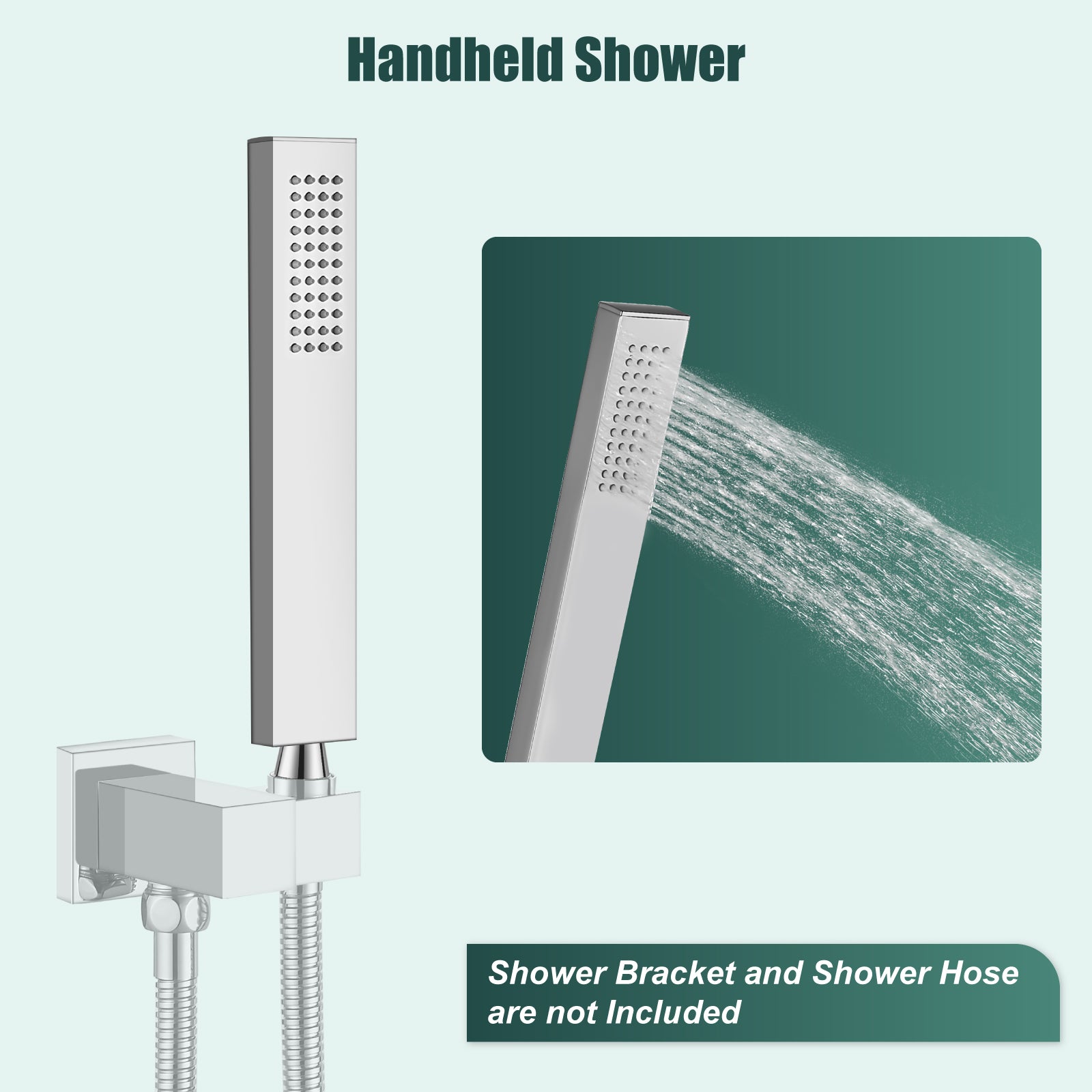 Heyalan Shower Wand SUS304 Stainless Steel Handheld Single Function Handheld Shower High Pressure Luxury Hand Shower Set High Flow Rectangle Straight Hand Shower Spray