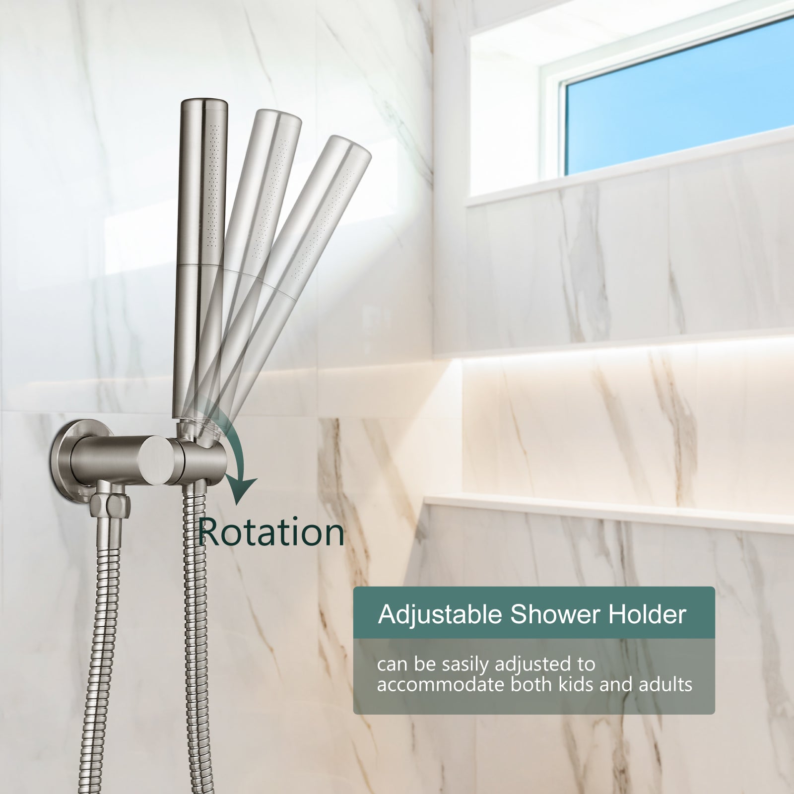 Heyalan Brass 2 in1 Function Handheld Spray Hand Shower High Pressure 7.9 Inch Shower Head High Flow Handheld Sprinklert Shower Wand with Shower Hose and Hand Shower Holder