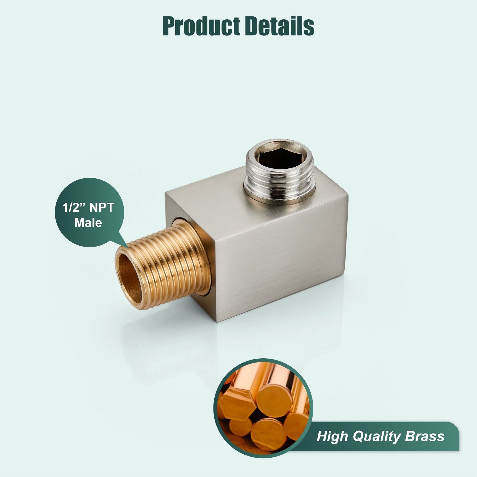 Shower 90° Wall Supply Elbow Square Shower Hose Connector for Shower Handheld without Shower hand and Hose Wall Mount Supply Shower Cradle Fixed Brass Heyalan Shower Elbow