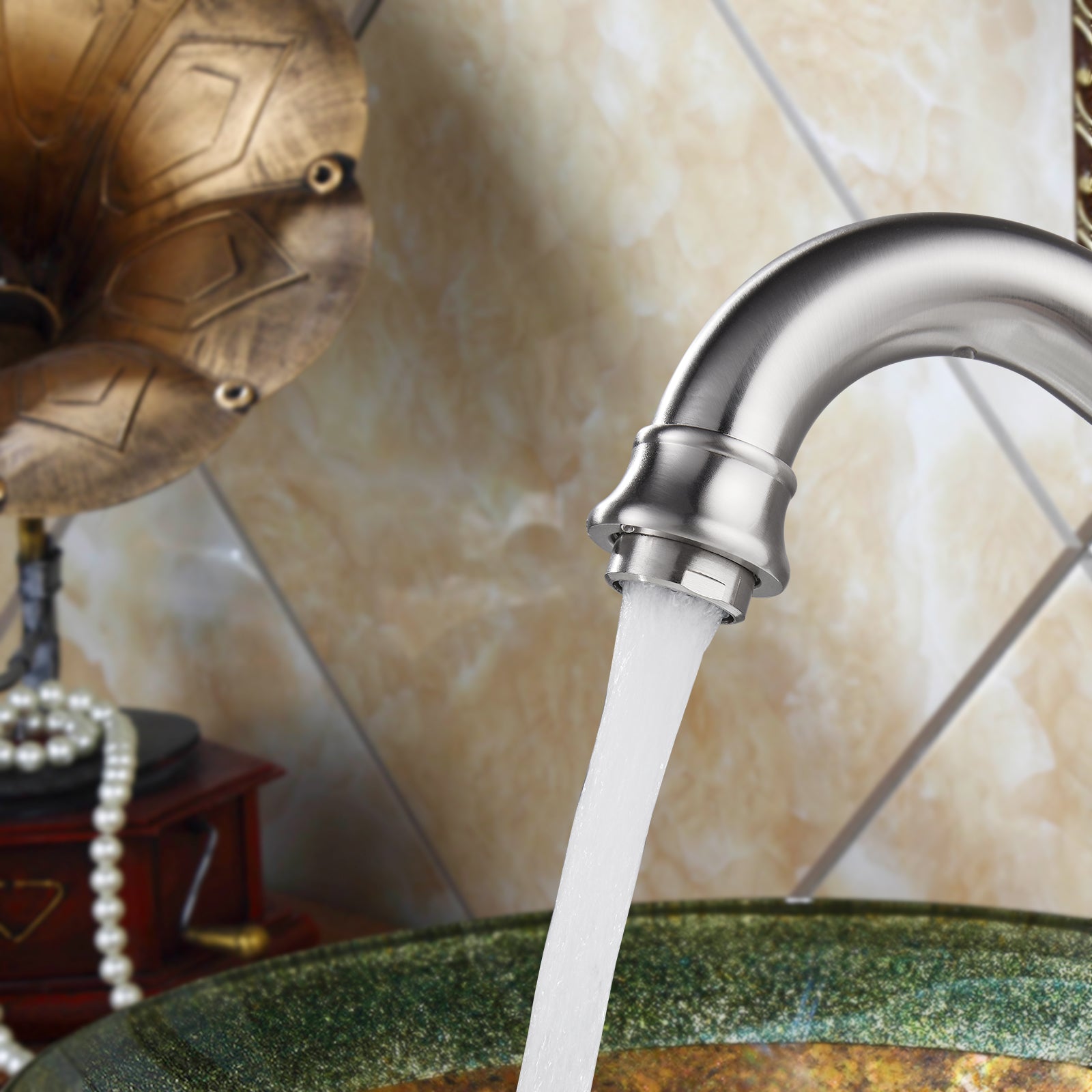 Heyalan Bathroom Vessel Sink Faucet Washingroom Single Handle One Hole High Spout Pop Up Drain Bowl Sink Brass Material 360 Degree Adjustable Lavatory Vanity Mixer Bar Tap Without Overflow