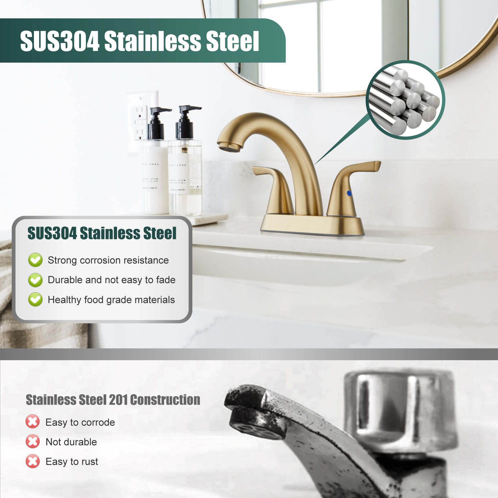 Heyalan Swivel Spout 2 Handle Lever Lavatory Bathroom Vessel Sink Faucet 4-Inch Centerset Deck Mount Mixer Tap with Pop-up Drain and Faucet Supply Lines