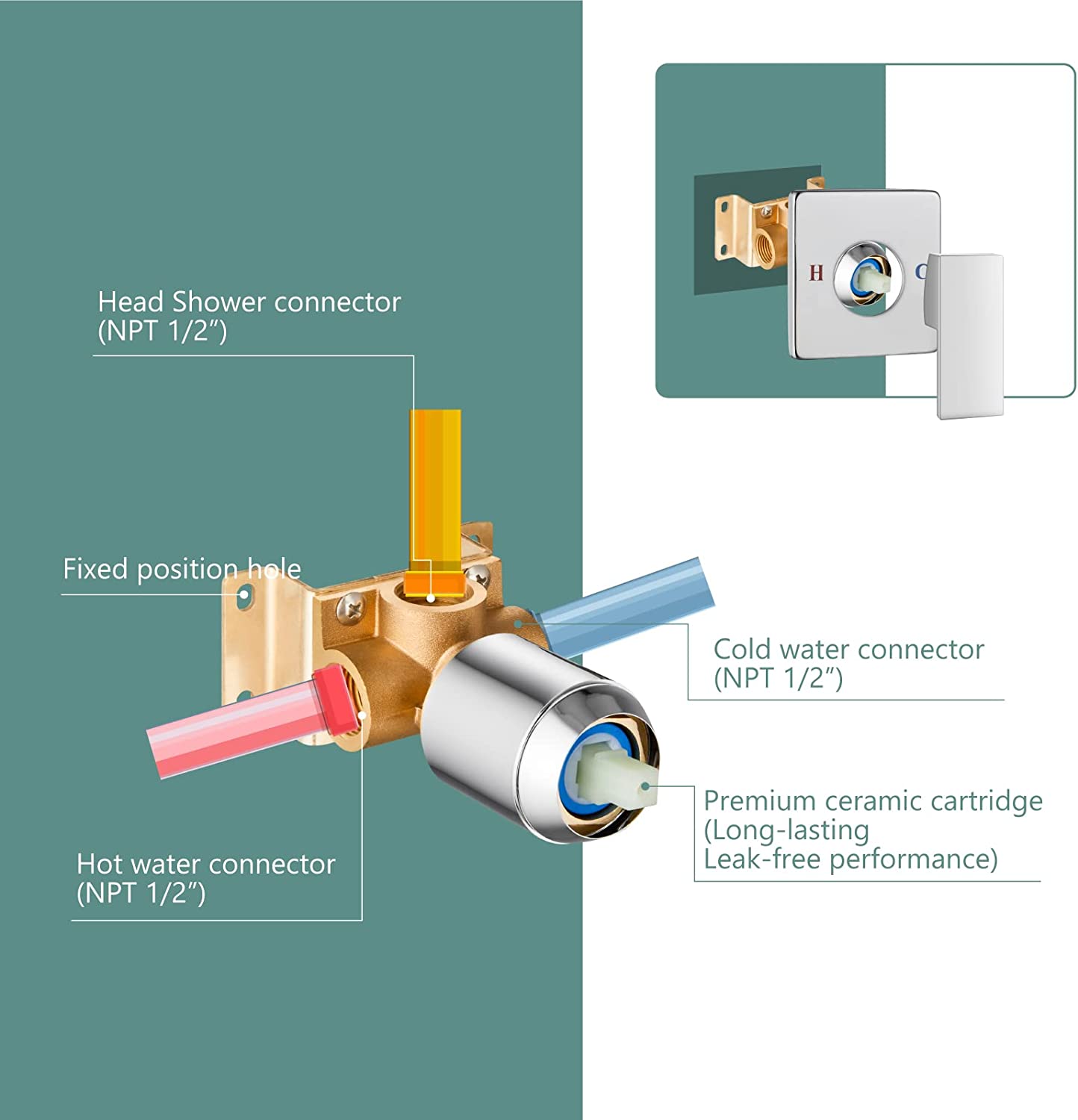 Heyalan Shower Faucet Set Bathroom Rainfall Shower System Square SUS304 Stainless Steel Showerhead Single Function Shower Trim Kit 1 Handle with Rough-in Valve