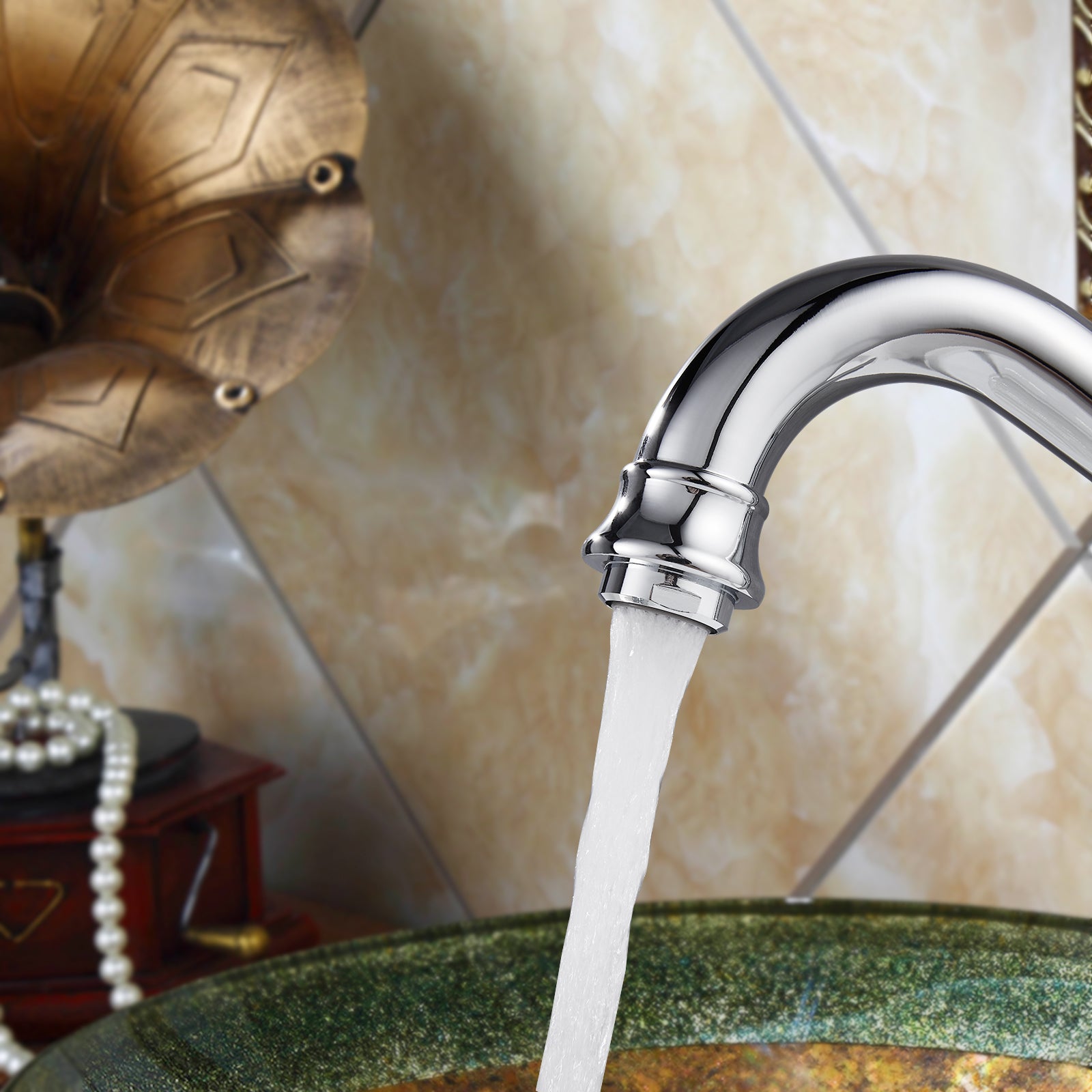 Heyalan Bathroom Vessel Sink Faucet Washingroom Single Handle One Hole High Spout Pop Up Drain Bowl Sink Brass Material 360 Degree Adjustable Lavatory Vanity Mixer Bar Tap Without Overflow