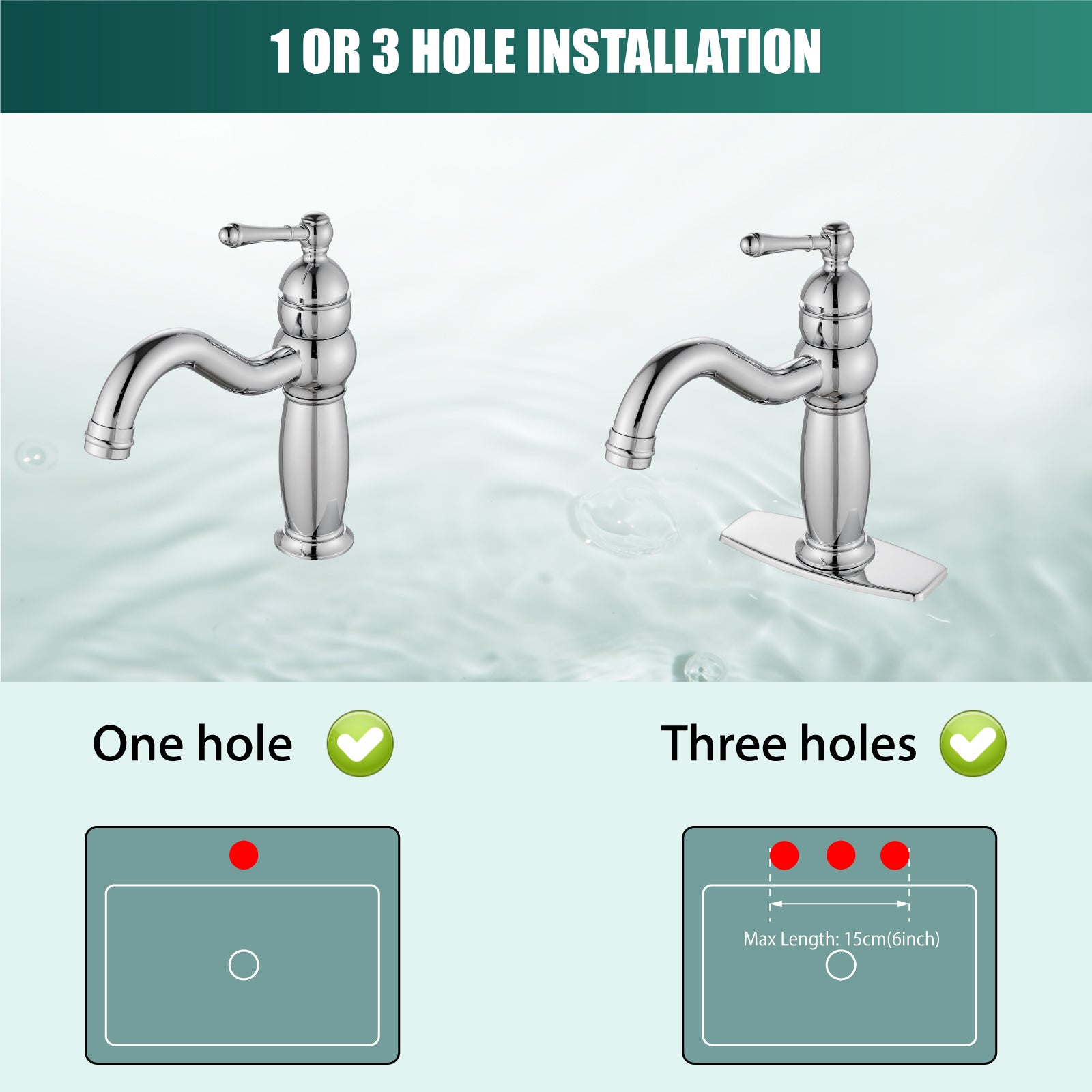 Heyalan Bathroom Faucet Brass Lavatory Sink Faucet Vanity Basin Single Hole Vintage Vessel Mixer Tap Deck Mounted Retro Hot and Cold Water Handle Solid Brass Pop-up Drain Included