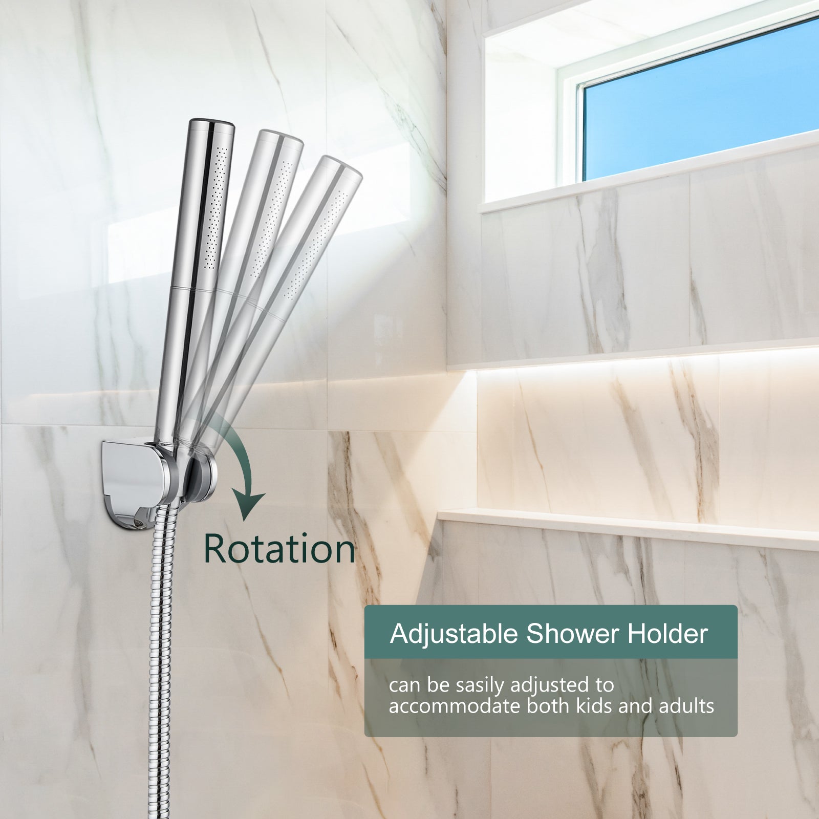 Heyalan Brass 2 in1 Function Handheld Spray Hand Shower High Pressure 7.9 Inch Shower Head High Flow Handheld Sprinklert Shower Wand with Shower Hose and ABS Hand Shower Holder
