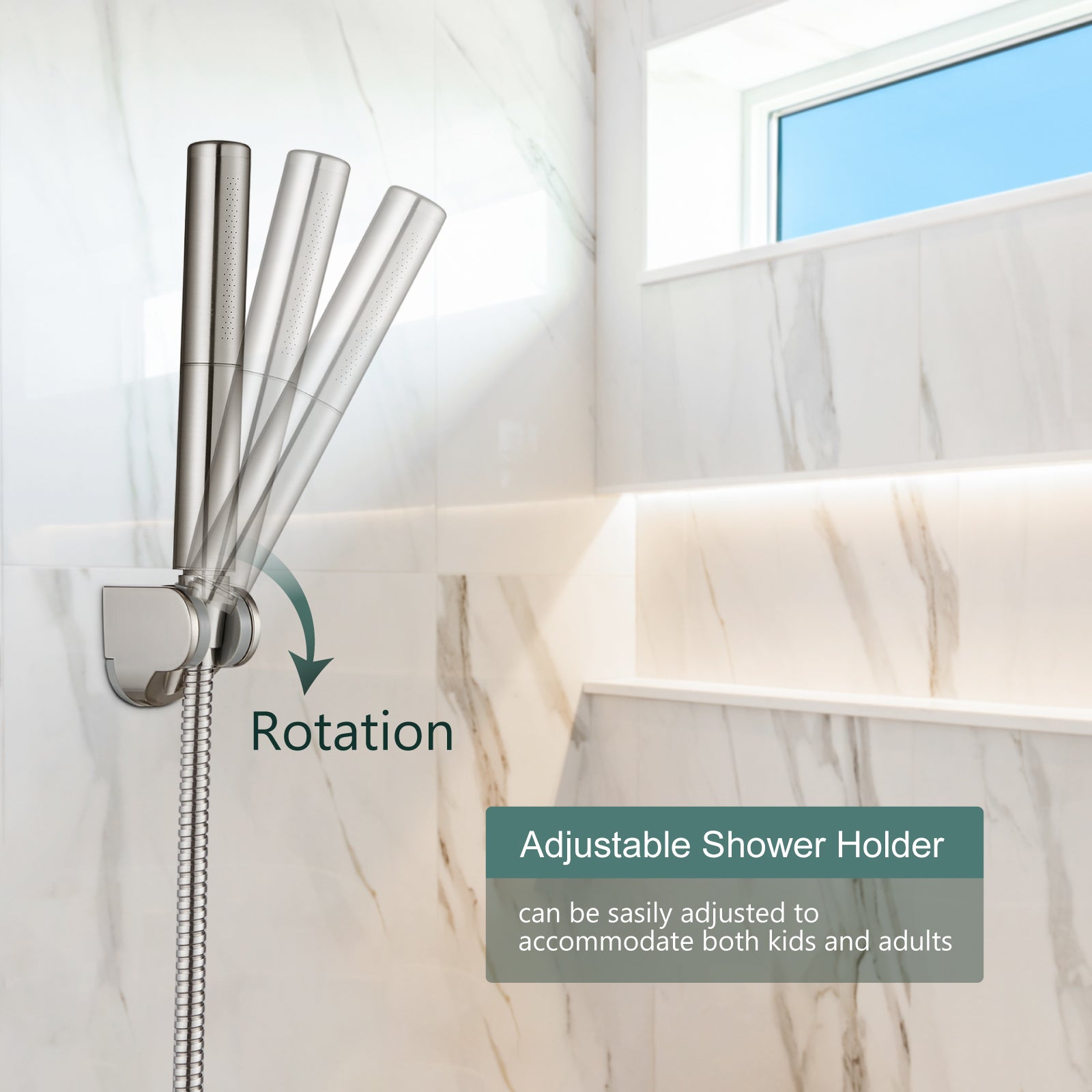 Heyalan Brass 2 in1 Function Handheld Spray Hand Shower High Pressure 7.9 Inch Shower Head High Flow Handheld Sprinklert Shower Wand with Shower Hose and ABS Hand Shower Holder