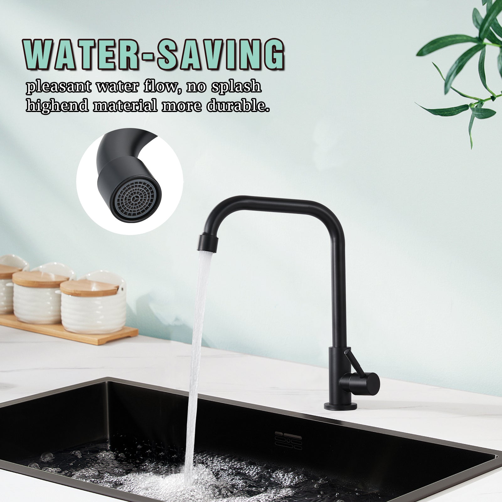 Cold Only Water Kitchen Faucet Heyalan Single Lever Handle 304 Stainless Steel Commercial Bar Tap Decked Mounted 360 Degree Swivel Spout Longer Thread Pipe