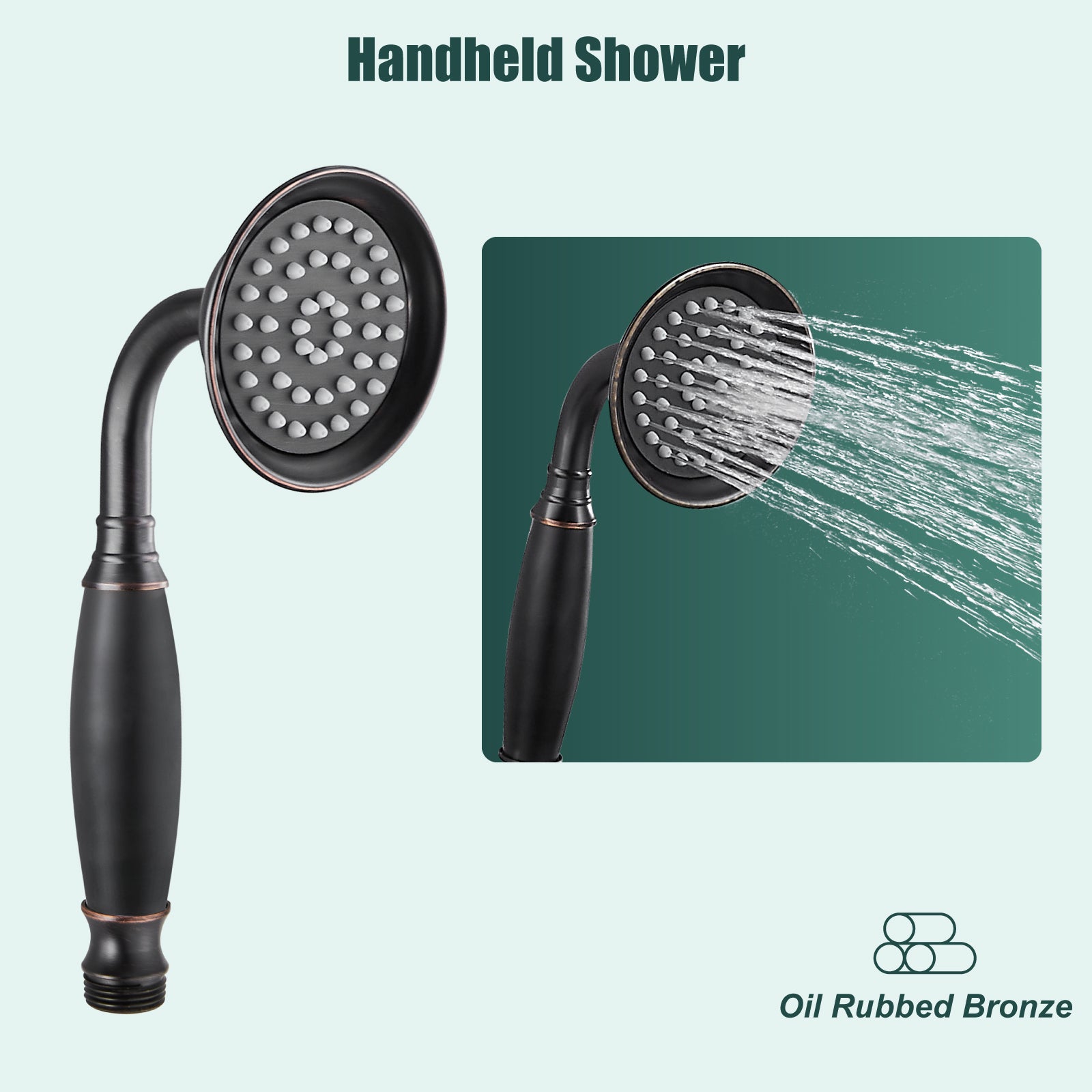 Heyalan Handheld Shower Head Spray Wand Hand Held Telephone Shape Vintage Brass Shower Head Powerful Water Sprayer Bathroom High Flow Shower 1 Function with Water Hose