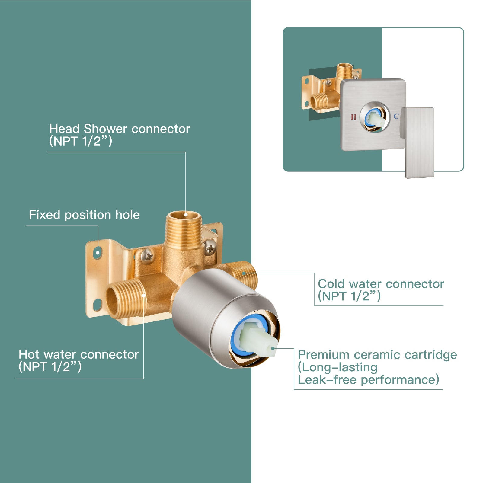 Shower Faucet Set Bathroom Rainfall Shower System Square SUS304 Stainless Steel Showerhead Single Function Shower Trim Kit 1 Handle with Rough-in Valve Male Thread 1/2" NPT