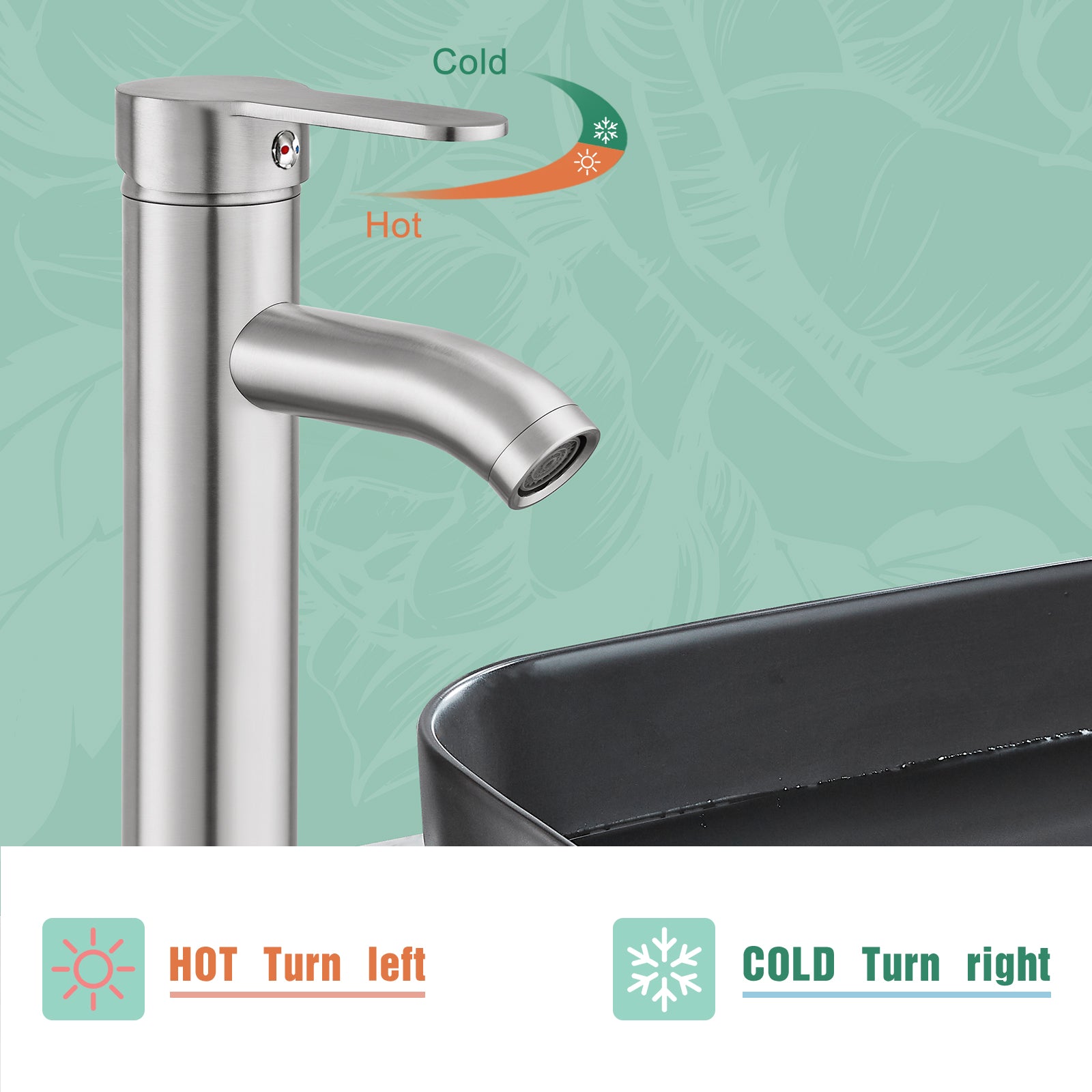 Heyalan Brushed Nickel Bathroom Faucet Vessel Sink Deck Mount Stainless Steel SUS304 Bowl Basin One Hole Singl Handle Tall Spout Mixer Tap Plastic Pop Up Drain Without Overflow