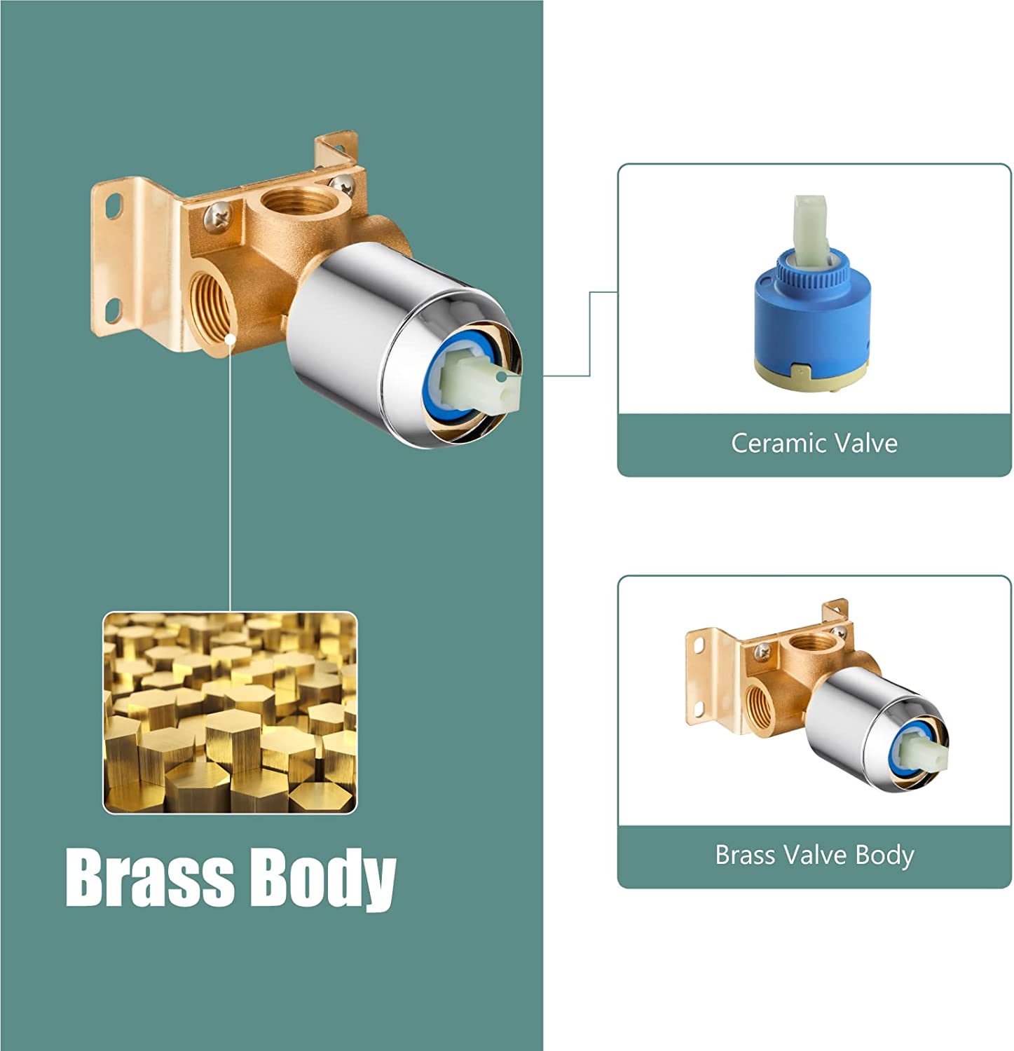 Heyalan Shower Faucet Set Bathroom Rainfall Shower System Square SUS304 Stainless Steel Showerhead Single Function Shower Trim Kit 1 Handle with Rough-in Valve