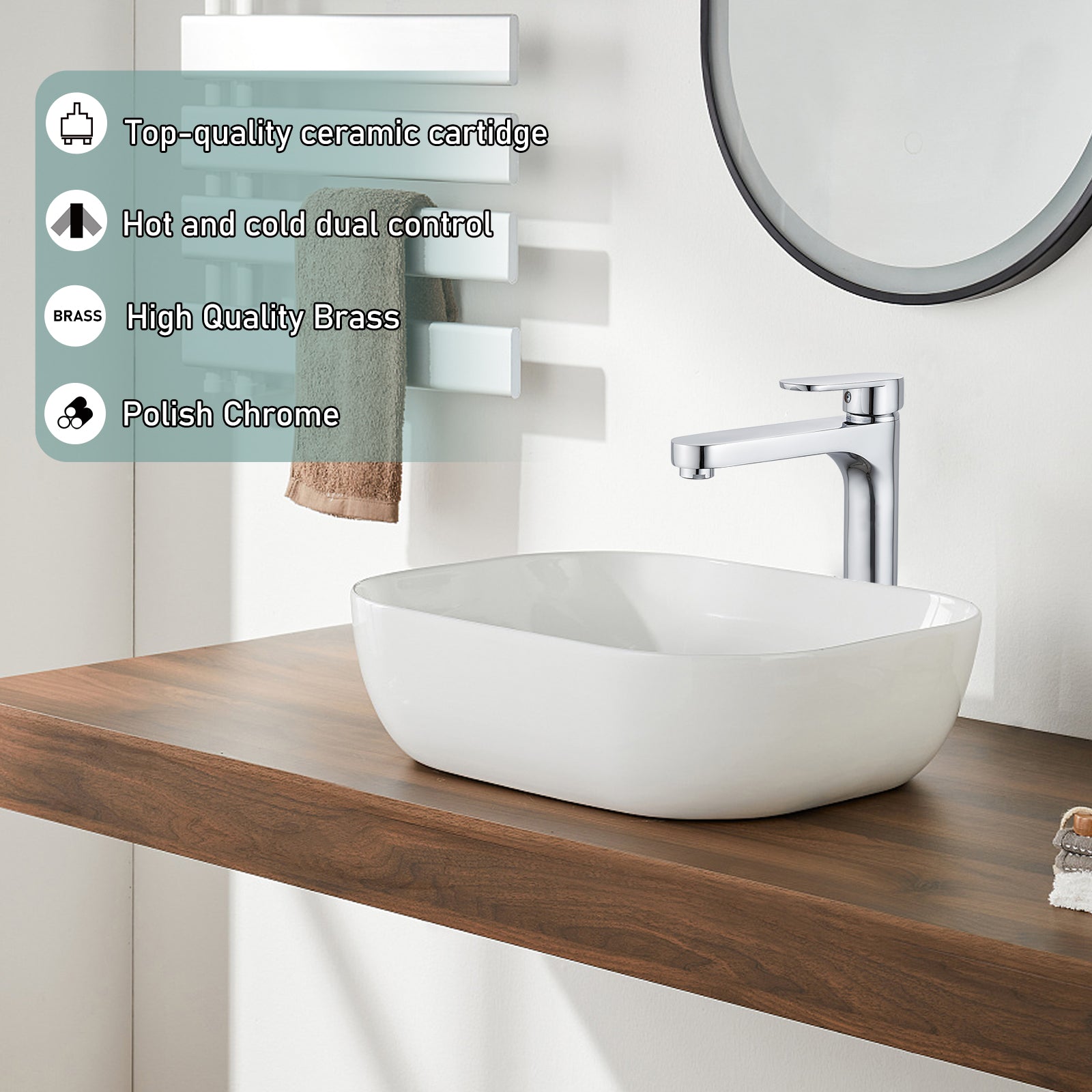 Heyalan Bathroom Faucet Single Handle Brass 1 Hole Basin Mixer Tap Deck Mount Lavatory Vanity Deck Plate Pop Up Drain Included