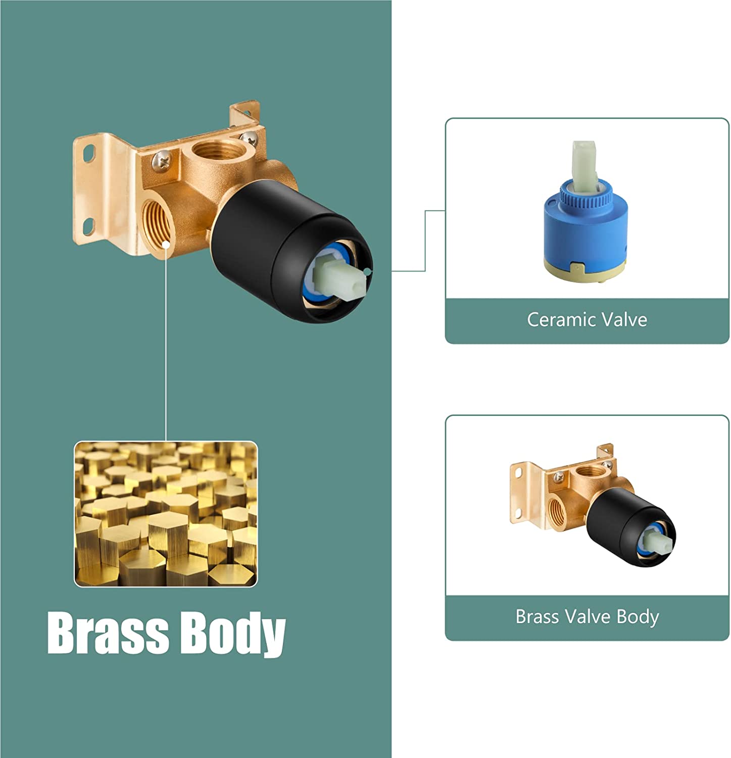 Heyalan Shower Faucet Set Bathroom Rainfall Shower System Square SUS304 Stainless Steel Showerhead Single Function Shower Trim Kit 1 Handle with Rough-in Valve