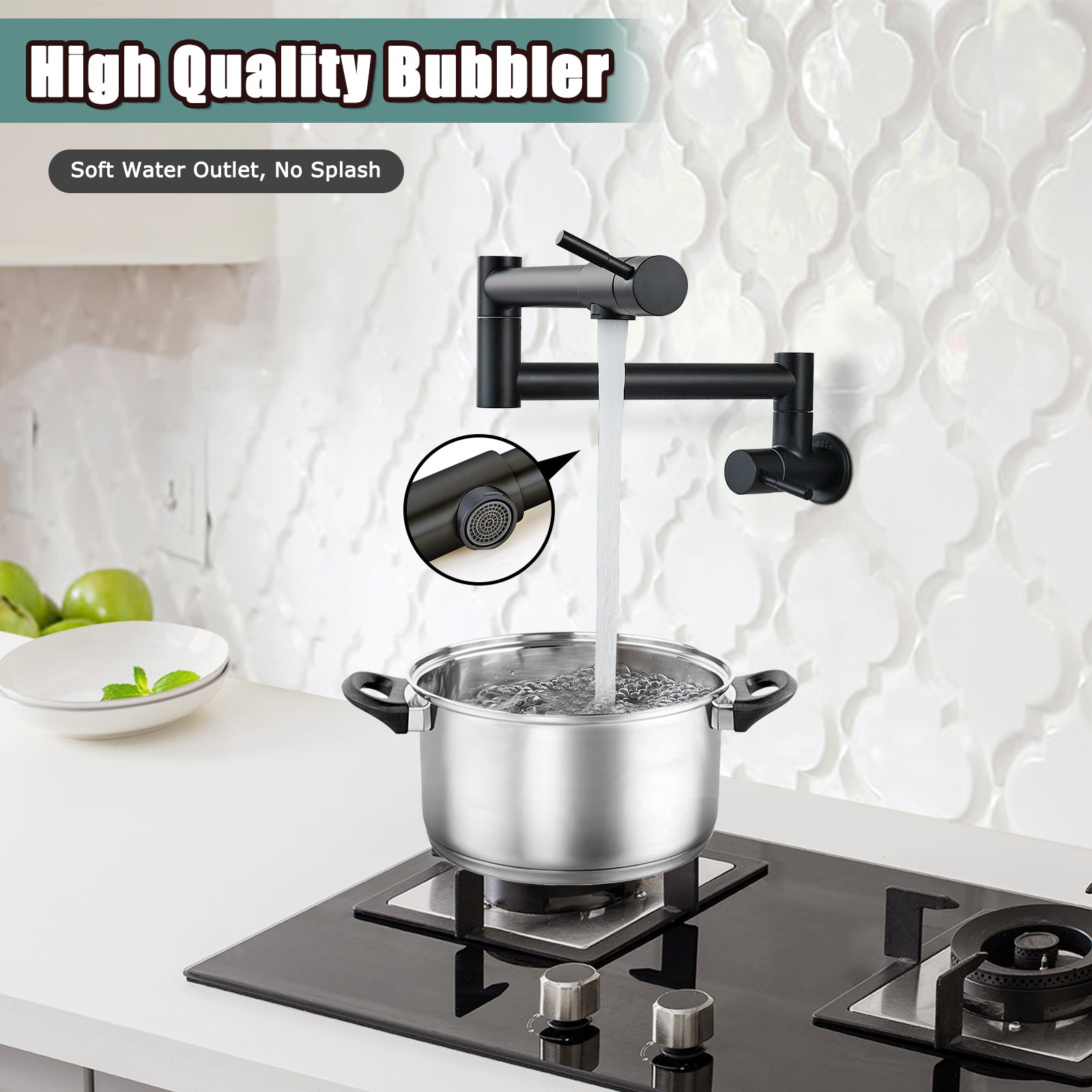 Heyalan Pot Filler 19 Inch Wall Mount Folding Stretchable Kitchen Restaurant Sink Faucet Stainless Steel Potfiller with Double Joint Swing Arm Single Hole Two Handles Commercial NPT