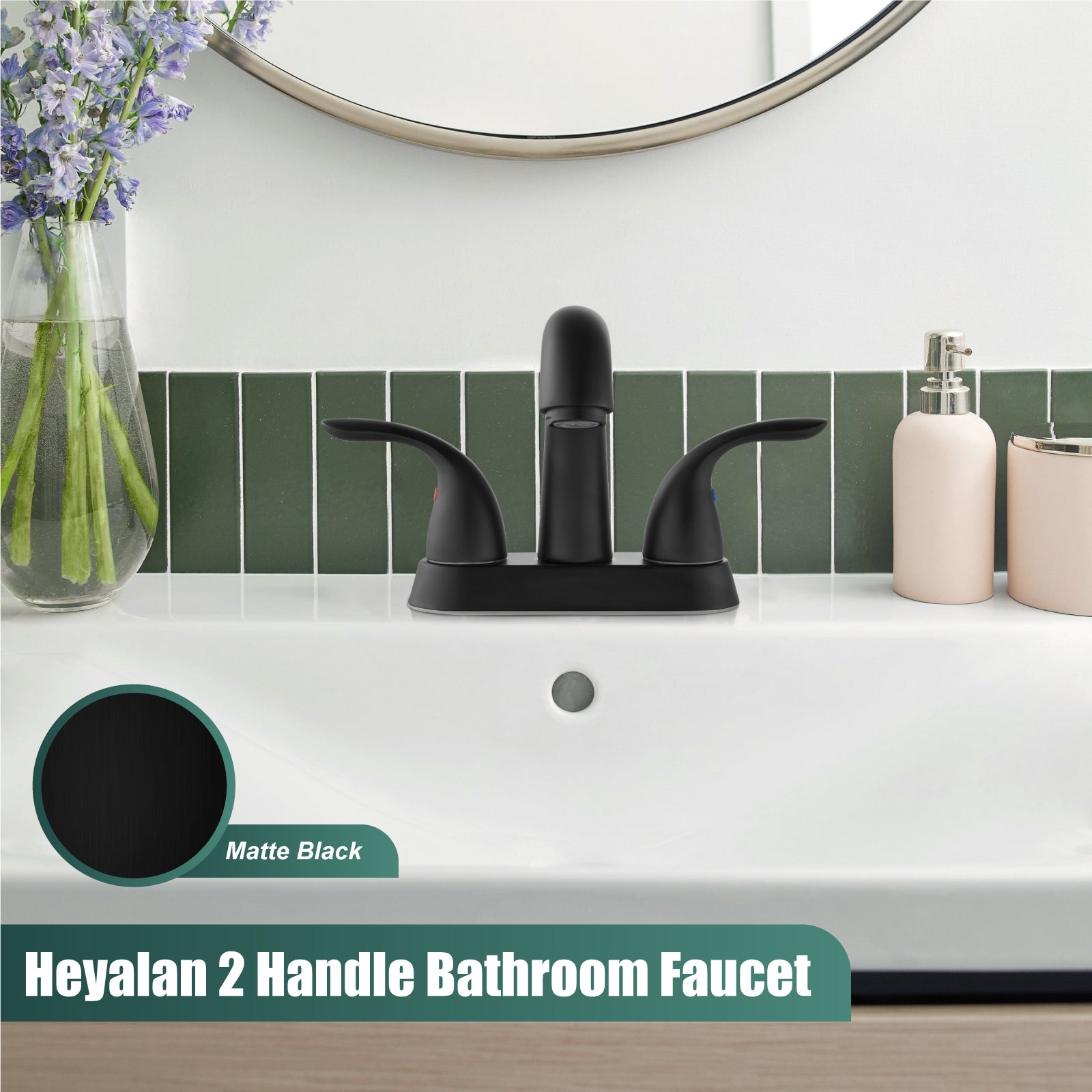 Heyalan Swivel Spout 2 Handle Lever Lavatory Bathroom Vessel Sink Faucet 4-Inch Centerset Deck Mount Mixer Tap with Pop-up Drain Stainless Steel