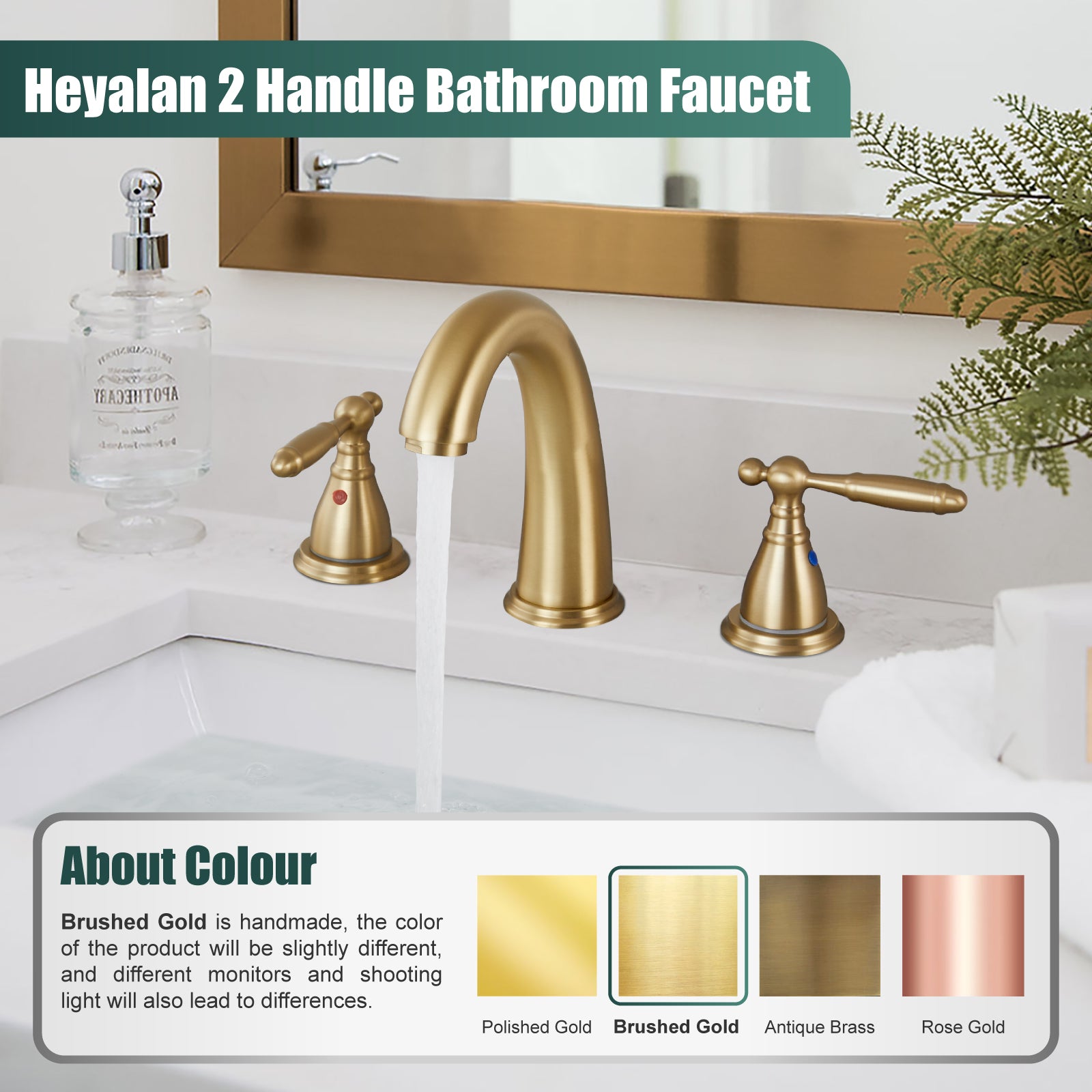 2 Handles SUS304 Stainless Steel 8-16 Inch Bathroom Basin Faucet with Pop Up Drain Deck Mount Divided Three Holes Toilet Sink Mixer Tap Simple Cabinet Grips Heyalan Mixer Faucet