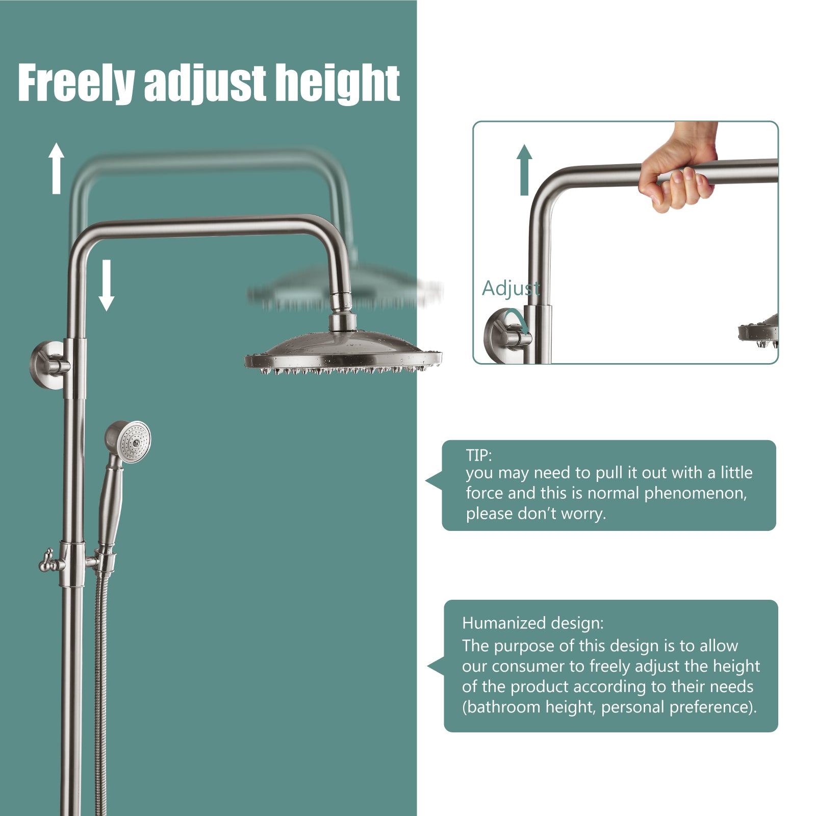 Exposed Pipe Shower System 8 Inch Rainfall Shower Head Brass Fixture Combo Set Single Handle with Handheld Sprayer Bathroom Shower Faucet Adjustable Showerhead Bar Dual Functions