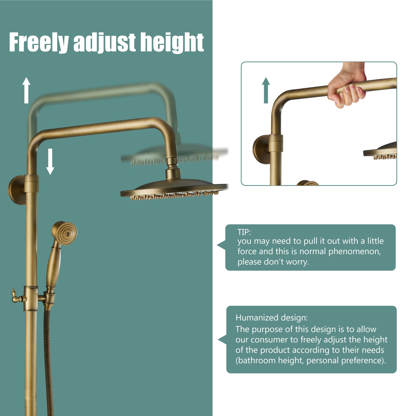 Exposed Pipe Shower System 8 Inch Rainfall Shower Head Brass Fixture Combo Set Single Handle with Handheld Sprayer Bathroom Shower Faucet Adjustable Showerhead Bar Dual Functions