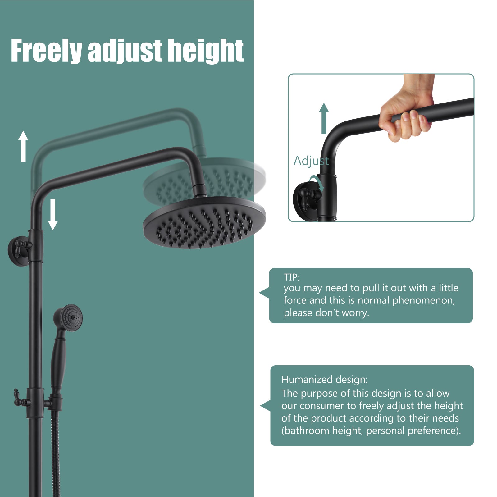 Heyalan Dual Functions Exposed Pipe Shower System Round Rainfall 8 Inch Shower Head Brass Fixture Combo Set 2 Handles with Handheld Sprayer Bathroom Shower Faucet Adjustable Shower Bar