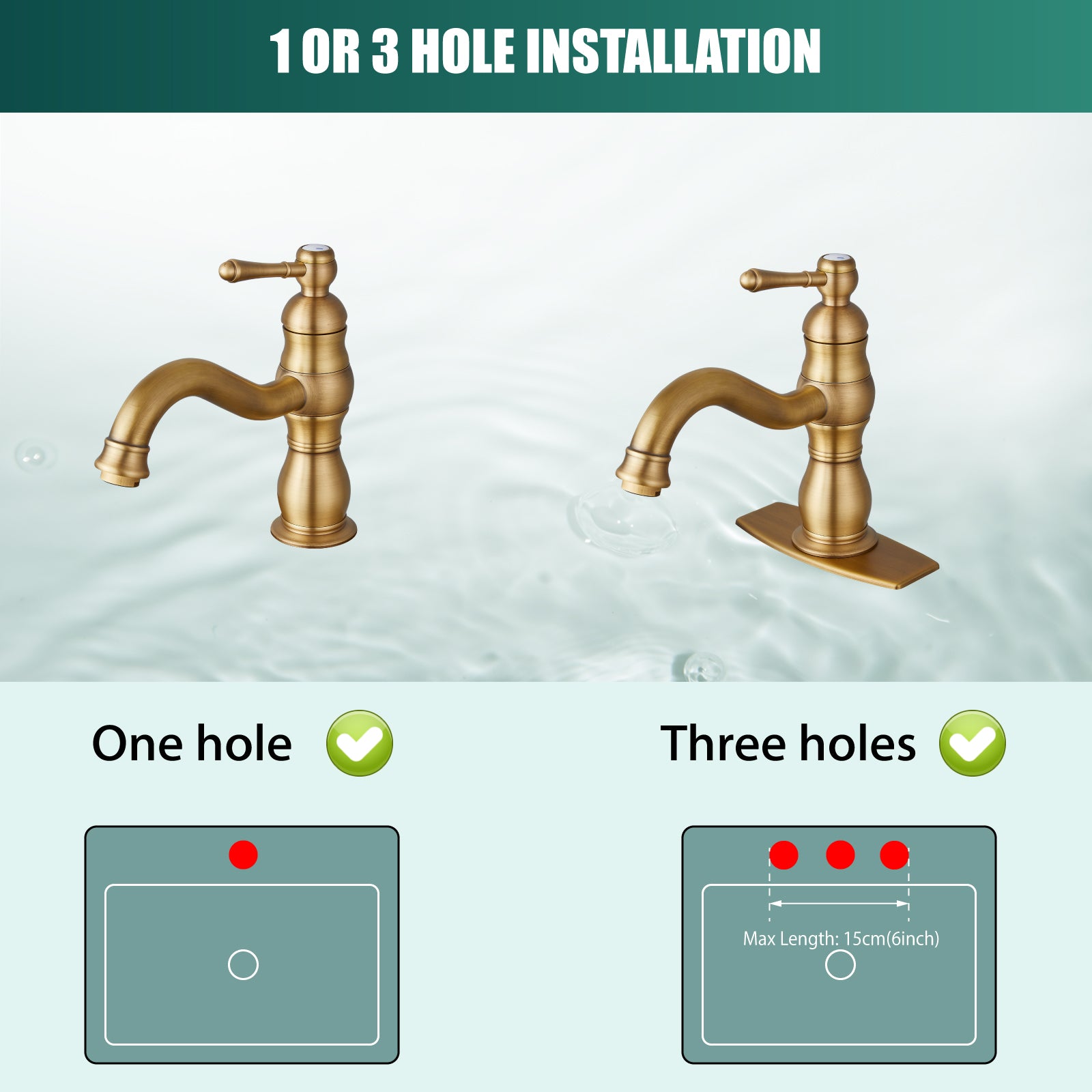 Bathroom Sink Faucet 1 Hole Single Handle Vanity Mixer Tap Deck Mount Lavatory Pop Up Drain with Overflow Included Commercial
