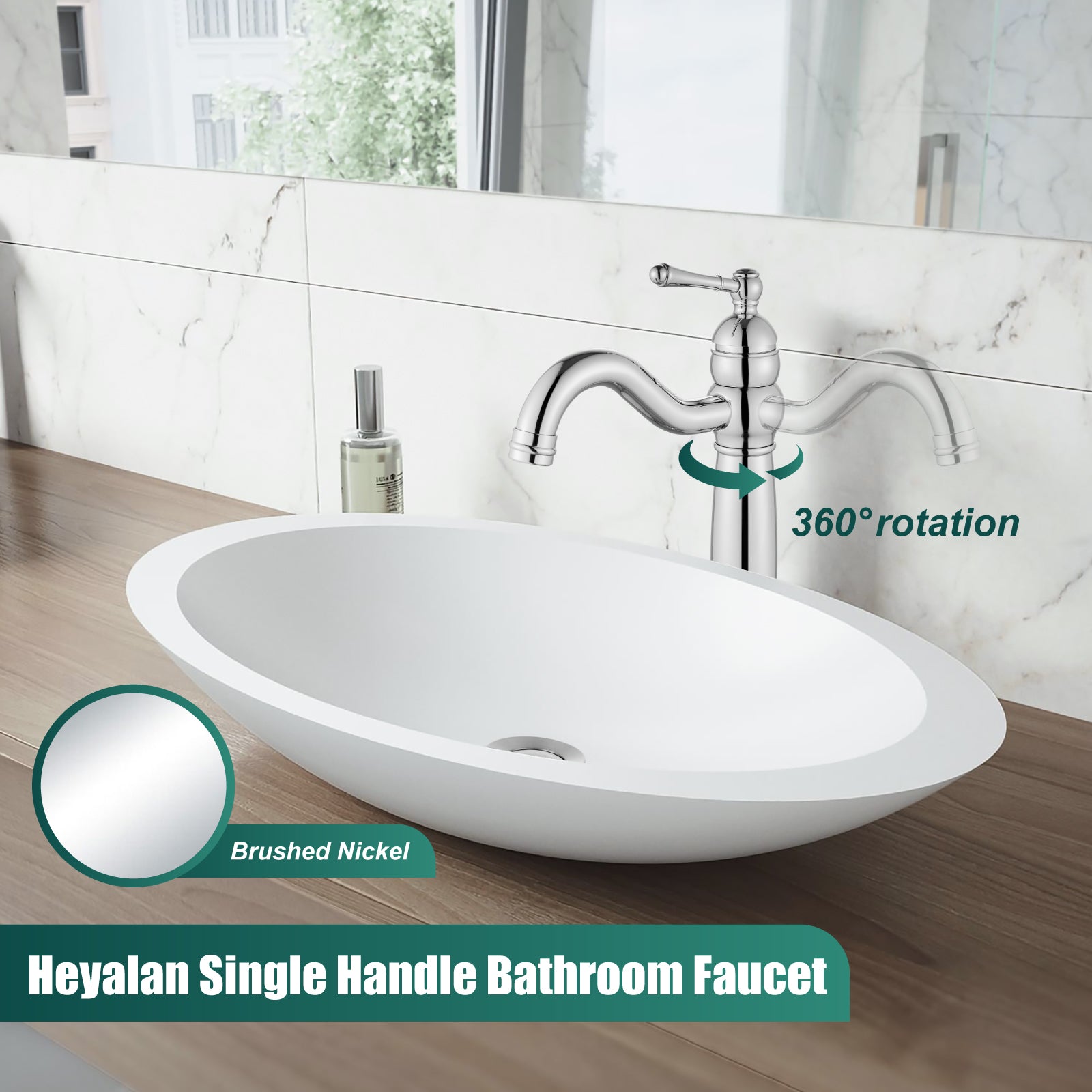 Heyalan Bathroom Vessel Sink Faucet Deck Mount Single Hole One Handle Vintage Lavatory Basin Spout Vanity Tall Mixer Tap Solid Brass Antique Assembly with Pop-up Drain