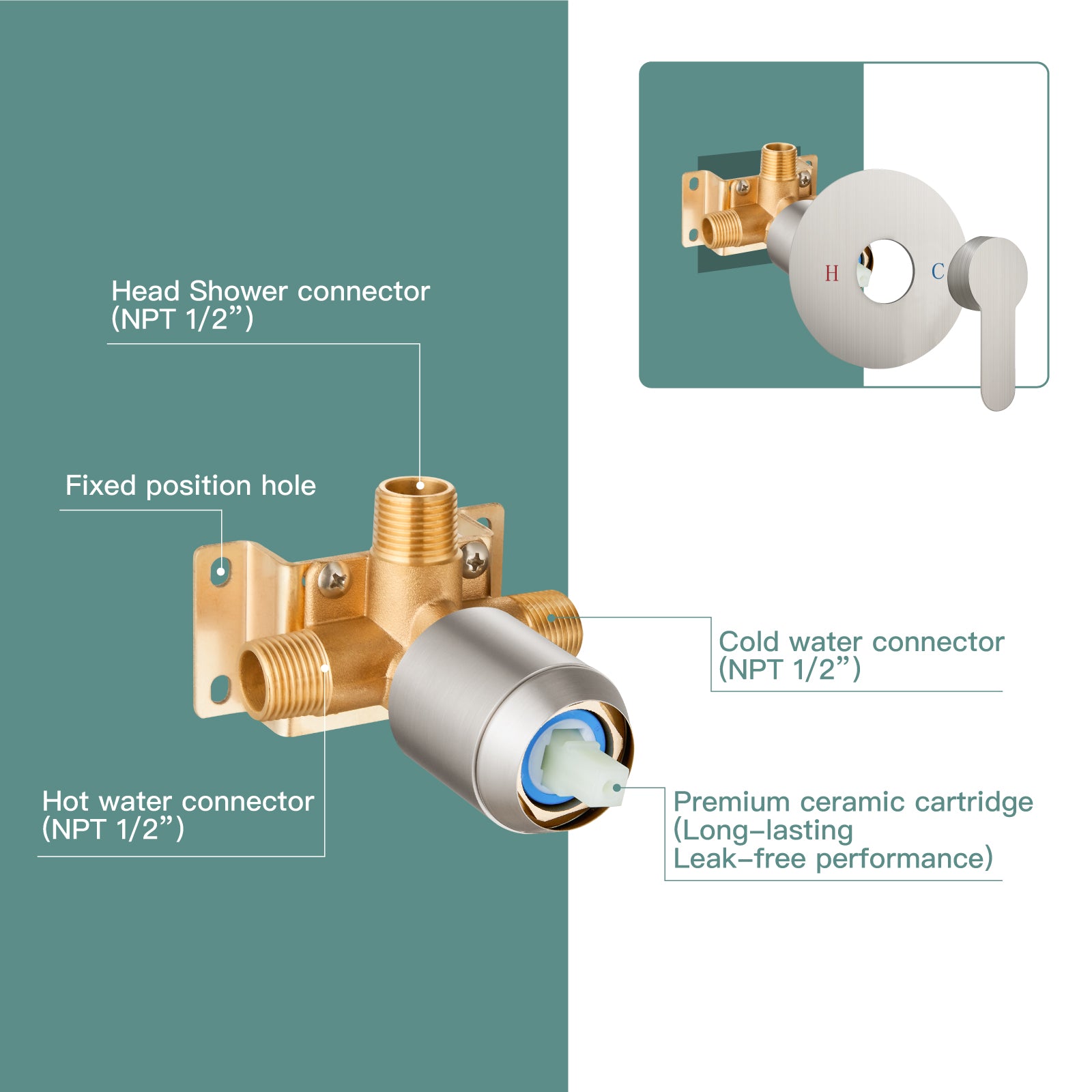 Shower Faucet Set 8 Inch Round Showerhead Bathroom Rainfall Shower System Wall Mount SUS304 Stainless Steel Single Function Shower Trim Kit 1 Handle Male Thread 1/2" NPT
