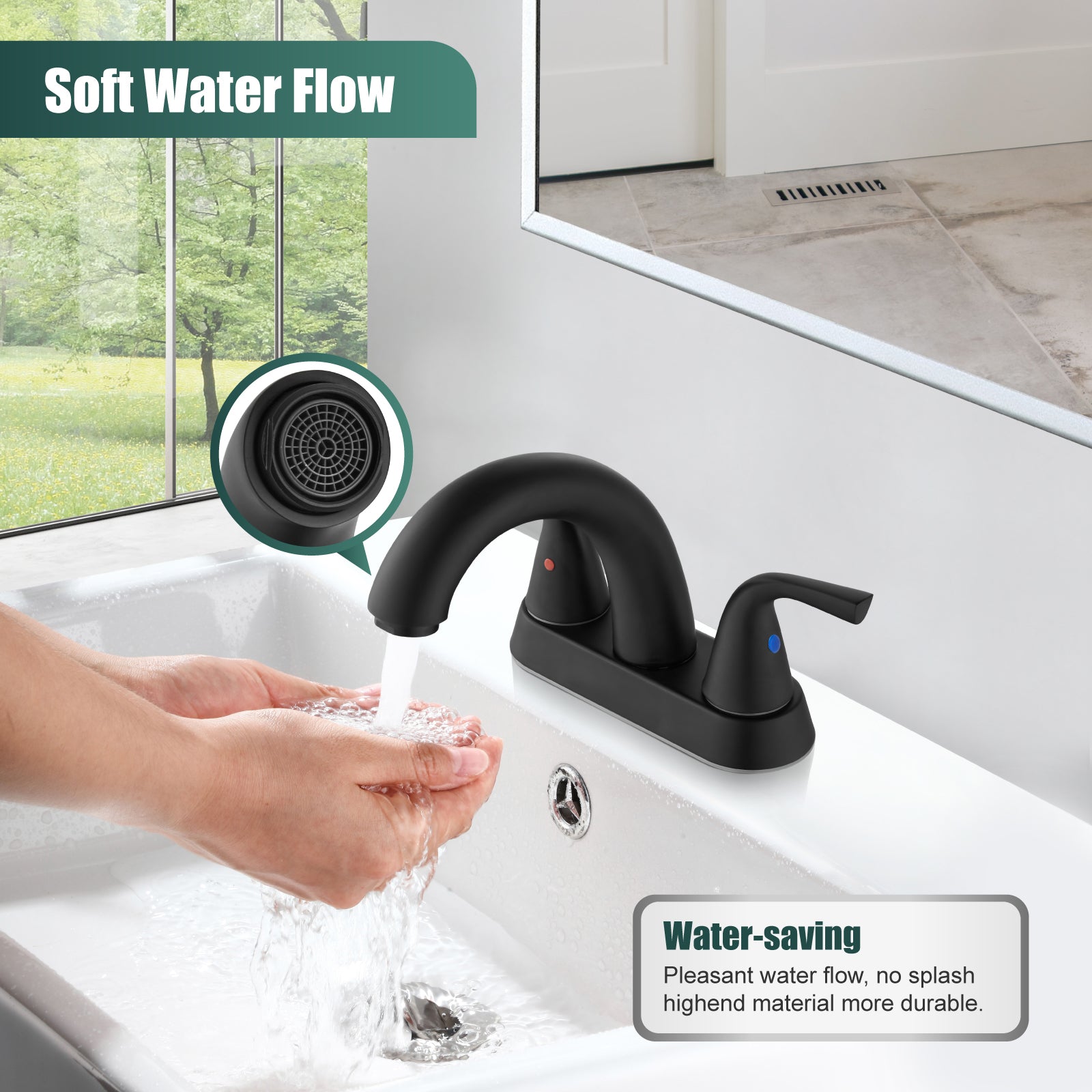 Heyalan Swivel Spout 2 Handle Lever Lavatory Bathroom Vessel Sink Faucet 4-Inch Centerset Deck Mount Mixer Tap with Pop-up Drain and Faucet Supply Lines