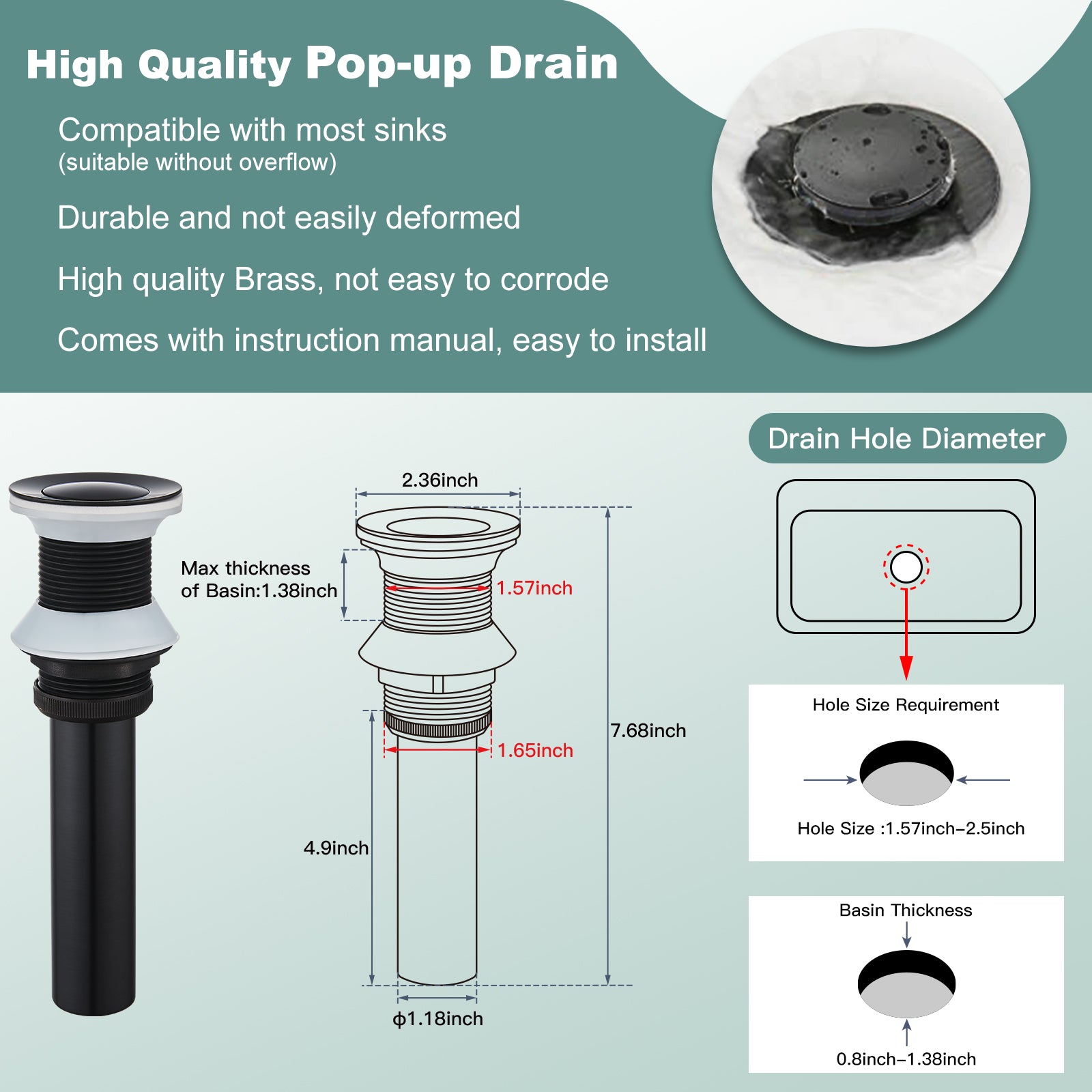 Heyalan Bathroom Faucet Single Handle Brass 1 Hole Basin Mixer Tap Deck Mount Lavatory Vanity Deck Plate Pop Up Drain Included