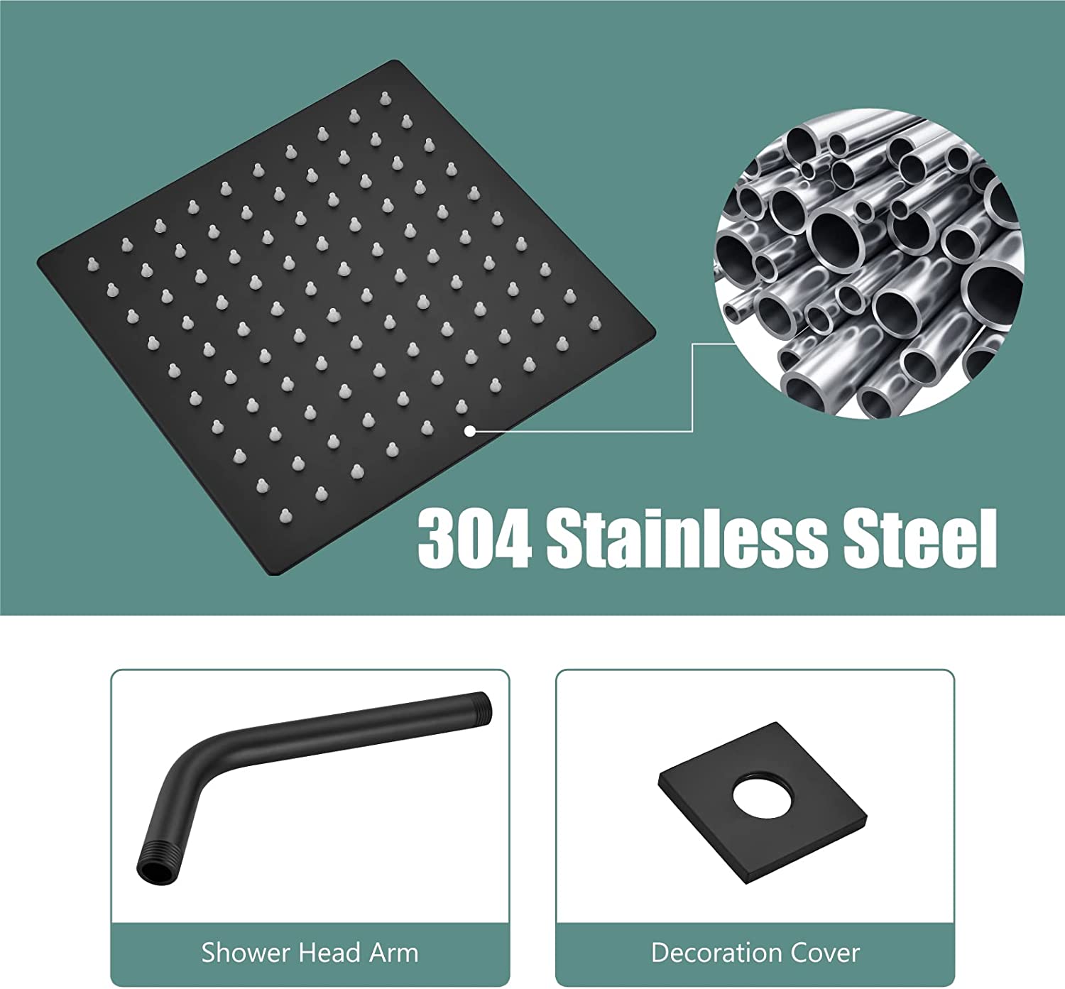 Heyalan Shower Faucet Set Bathroom Rainfall Shower System Square SUS304 Stainless Steel Showerhead Single Function Shower Trim Kit 1 Handle with Rough-in Valve