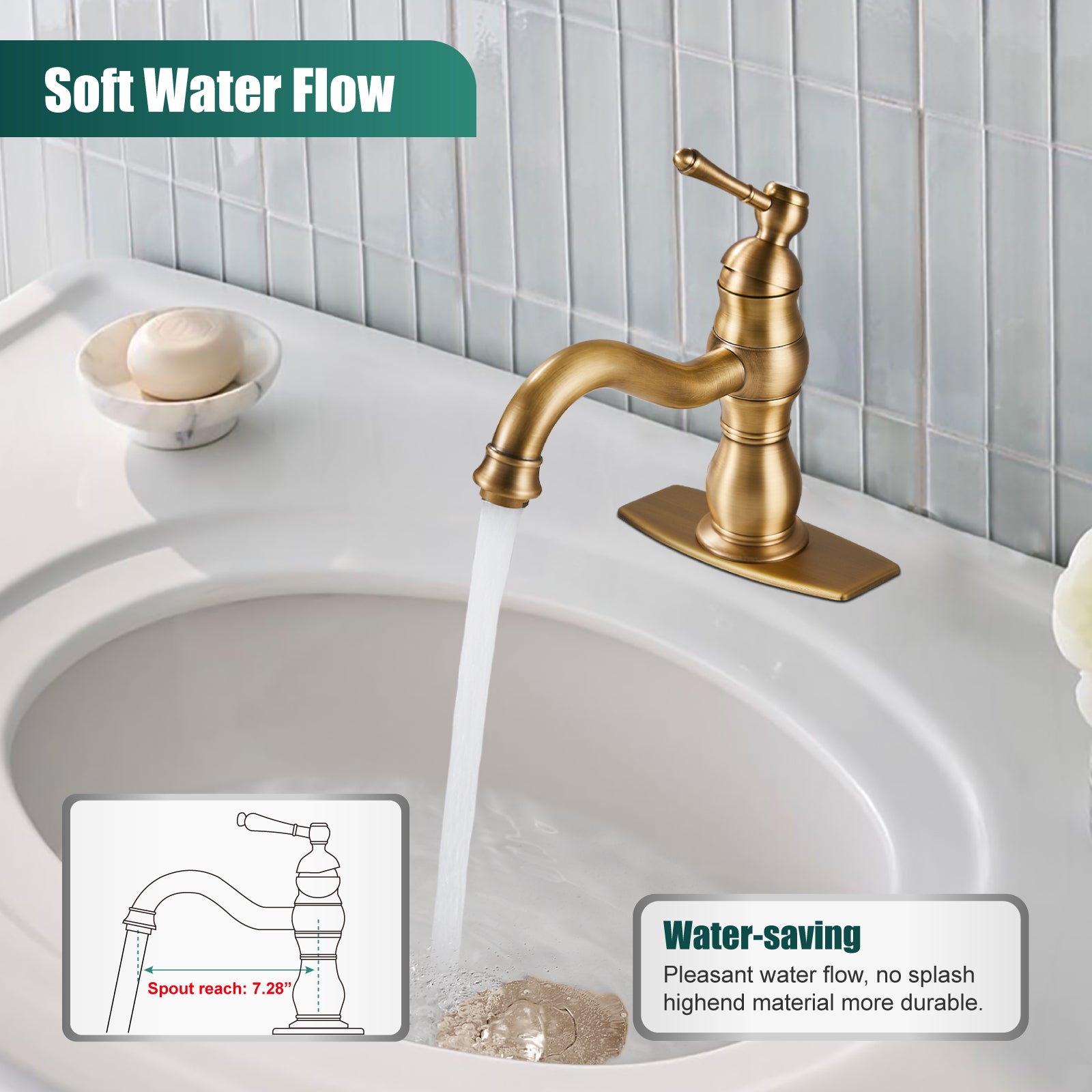 Bathroom Sink Faucet 1 Hole Single Handle Vanity Mixer Tap Deck Mount Lavatory Pop Up Drain with Overflow Included Commercial