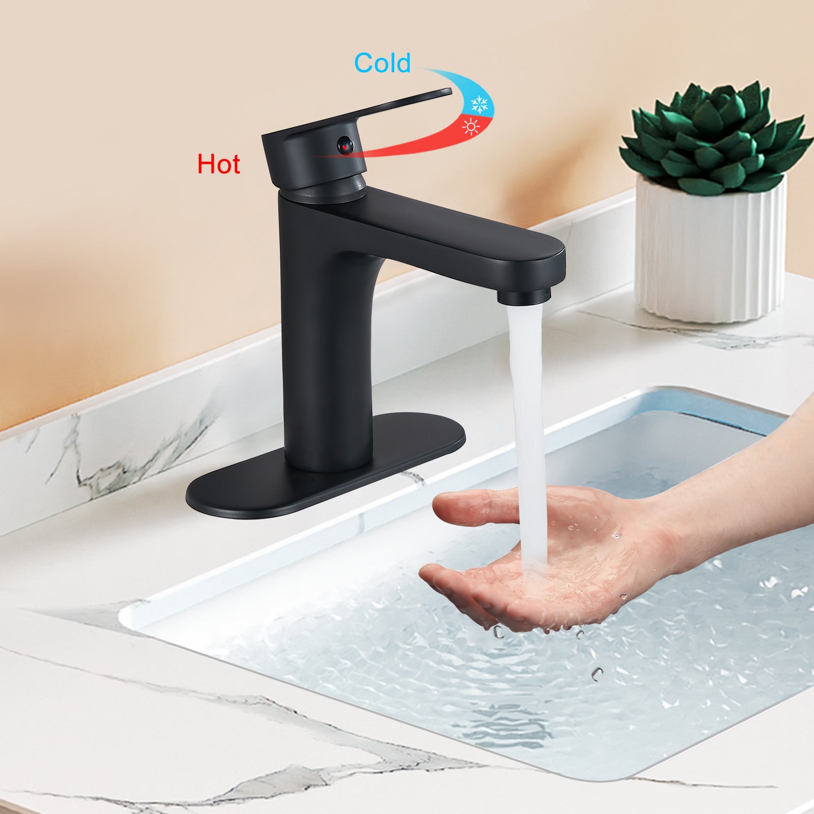 Heyalan Bathroom Faucet Single Handle Brass 1 Hole Basin Mixer Tap Deck Mount Lavatory Vanity Deck Plate Pop Up Drain Included