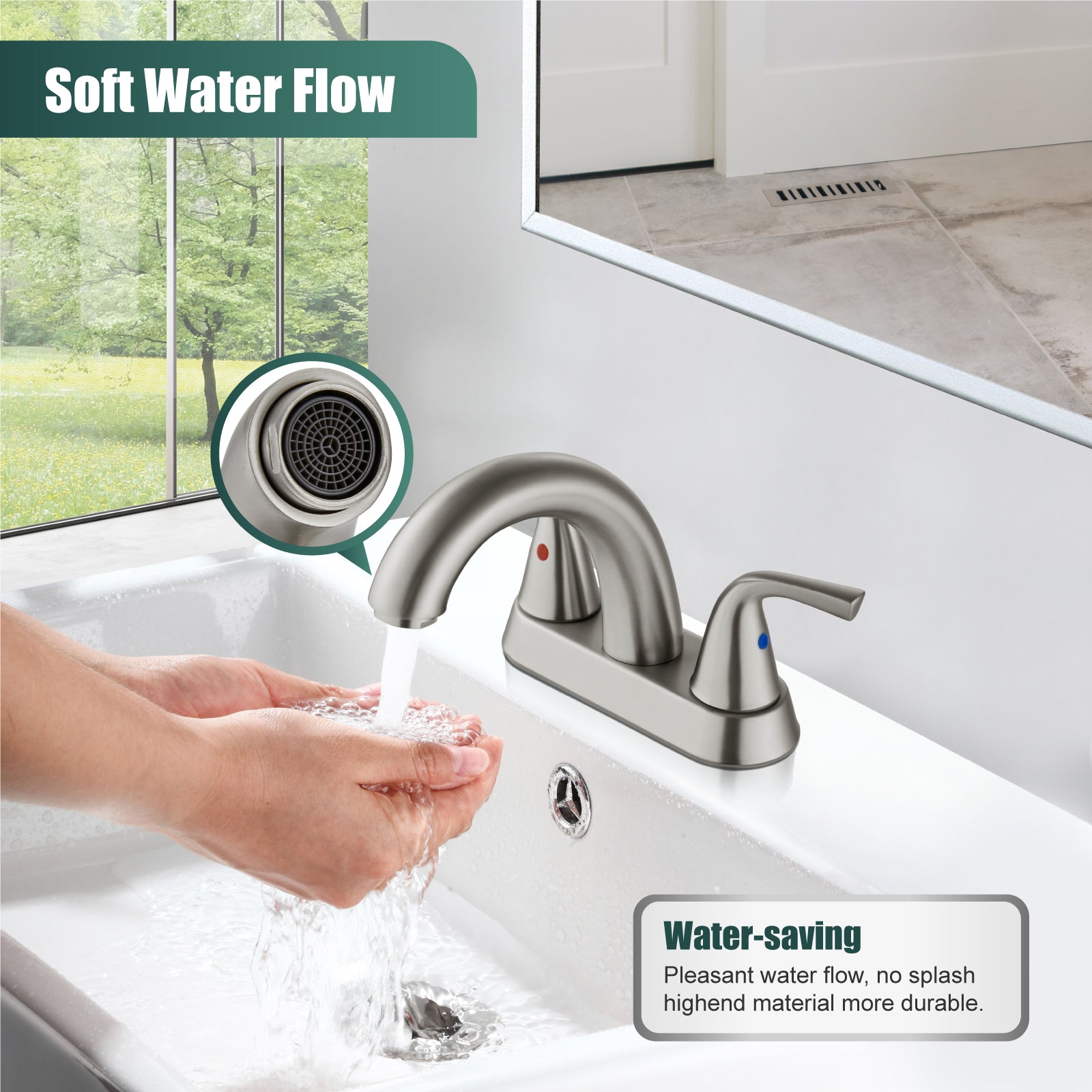Heyalan Swivel Spout 2 Handle Lever Lavatory Bathroom Vessel Sink Faucet 4-Inch Centerset Deck Mount Mixer Tap with Pop-up Drain and Faucet Supply Lines