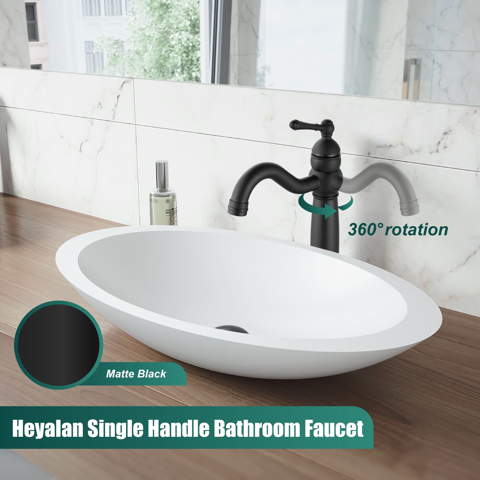 Heyalan Bathroom Vessel Sink Faucet Deck Mount Single Hole One Handle Vintage Lavatory Basin Spout Vanity Tall Mixer Tap Solid Brass Antique Assembly with Pop-up Drain