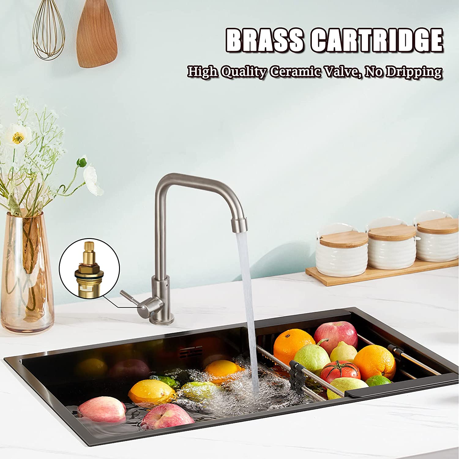 Cold Water OnlySingle Lever Handle SUS304 Sink Bar Tap 360 Degree Swivel Spout Decked Mounted Longer Thread Pipe