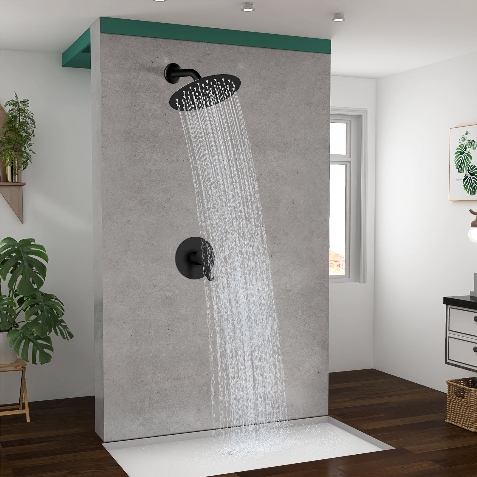 Shower Faucet Set 8 Inch Round Showerhead Bathroom Rainfall Shower System Wall Mount SUS304 Stainless Steel Single Function Shower Trim Kit 1 Handle Male Thread 1/2" NPT
