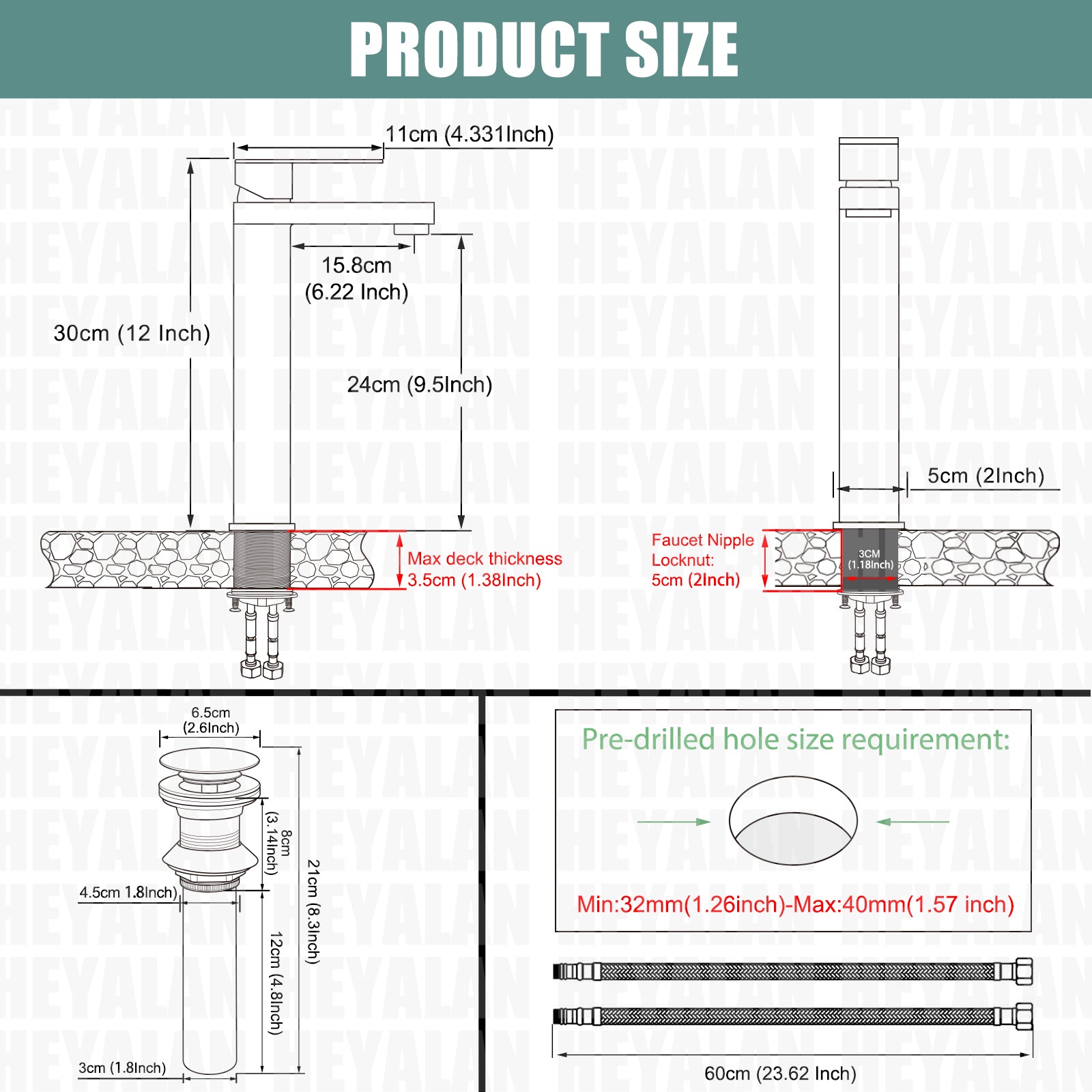 Heyalan Matte Black Bathroom Sink Faucet Tall Body Vessel Sink Tap Brass Single Handle 1 Hole Lavatory Vanity Mixer Bar Tap Tall Spout Deck Mount